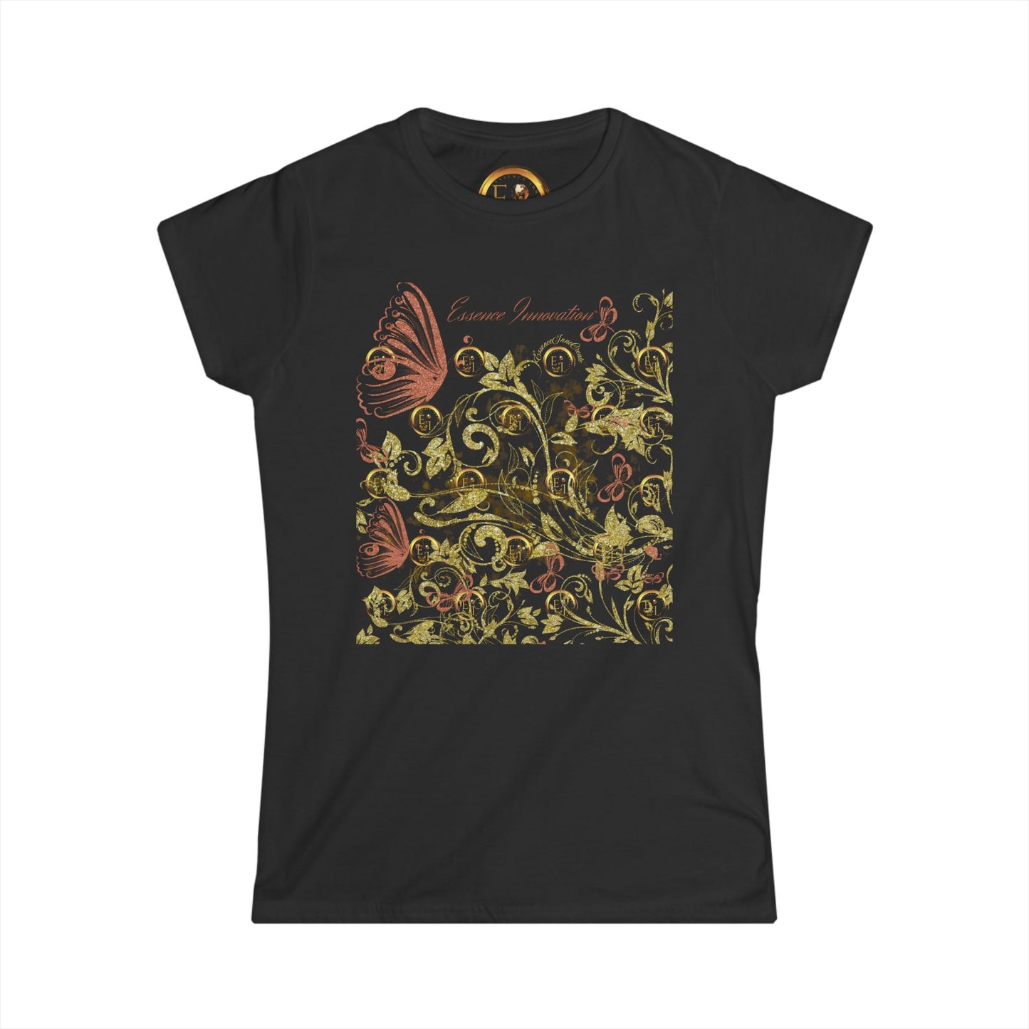 Floral Butterfly T-Shirt in Black | Nature-Inspired Boho Tee | Elegant Botanical Shirt for Women | EssenceInnoCreate