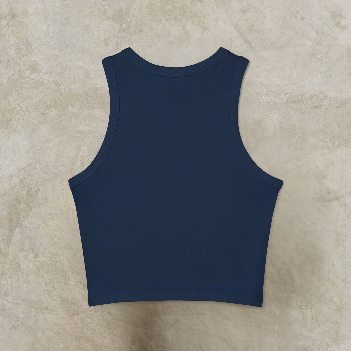 Navy blue tank top on a beige textured background