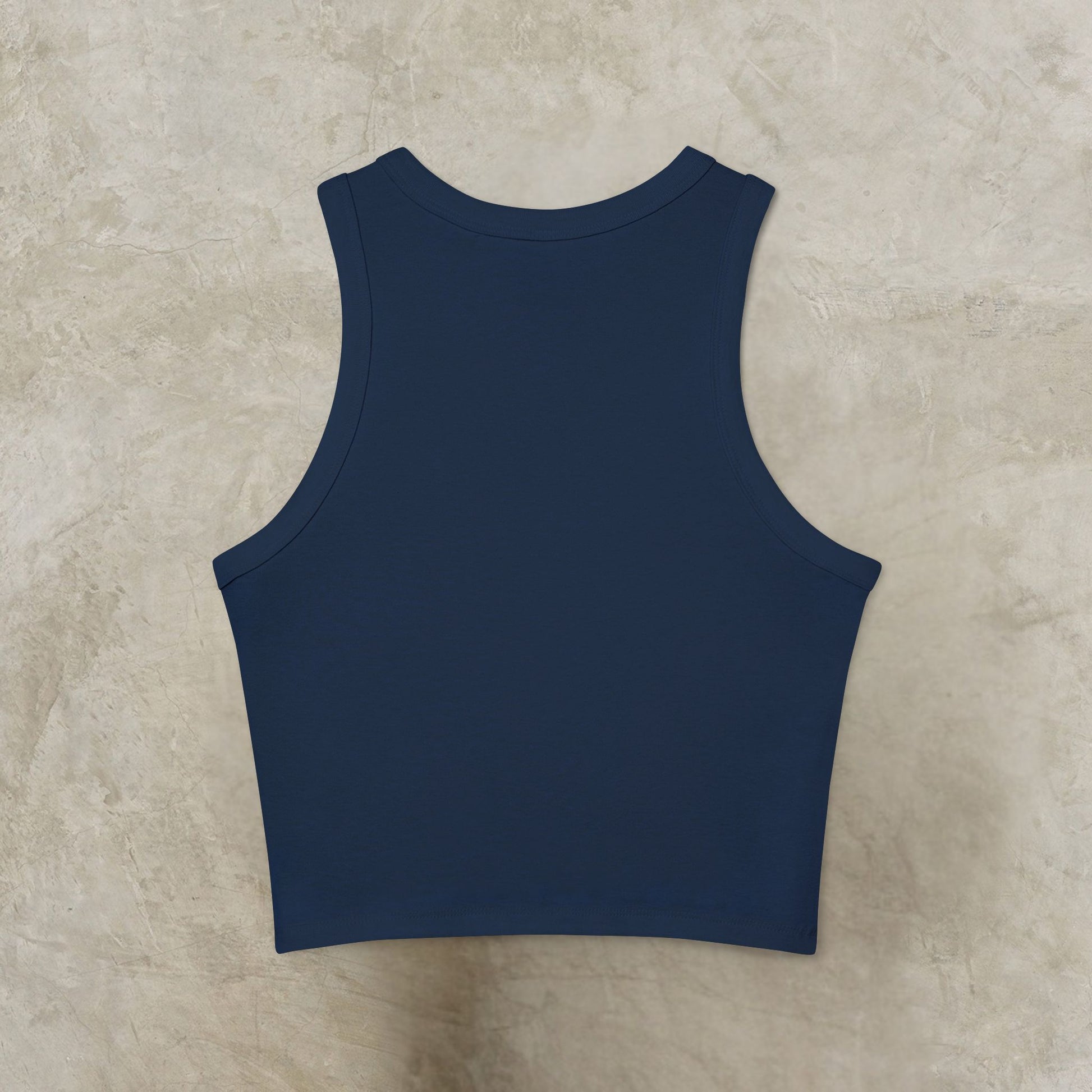 Navy blue tank top on a beige textured background