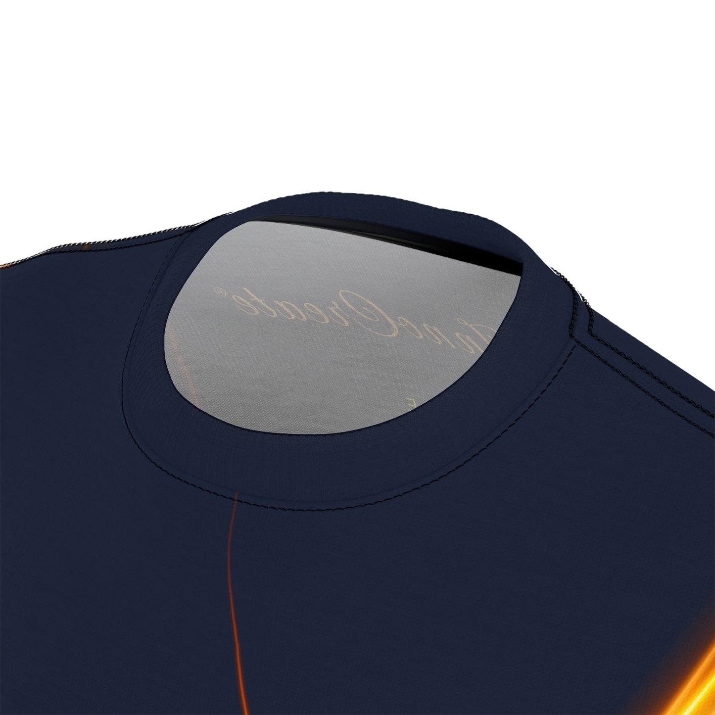 Navy blue garment with a brand logo on a white background