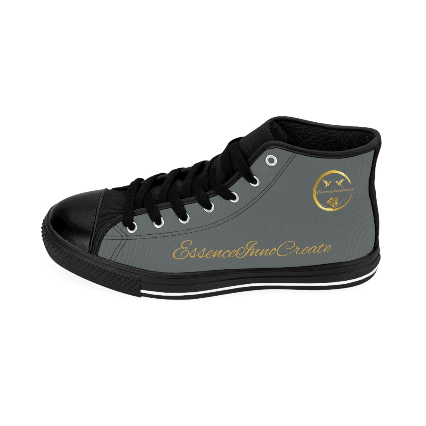 Black 'EssenceInnoCreate' sneaker on a white background for 'EssenceInnoCreate' branding.