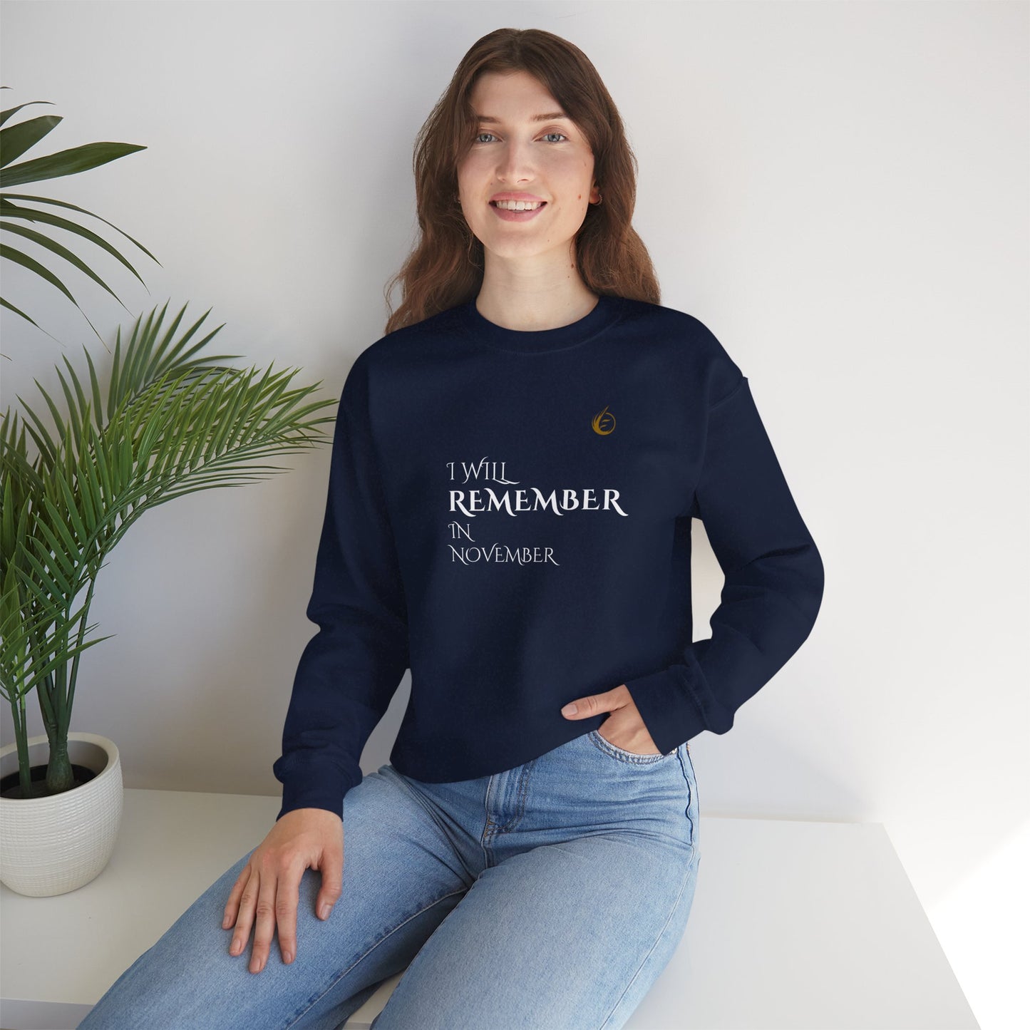 EssenceInnoCreate Quiet Resolve 'I WILL REMEMBER IN NOVEMBER' sweatshirt.