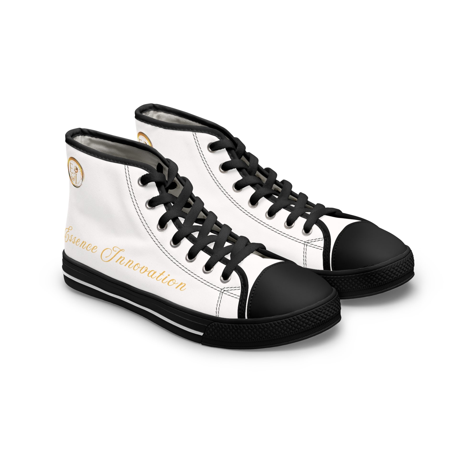 White high-top 'Essence Innovation' sneakers with black soles and laces on a white background