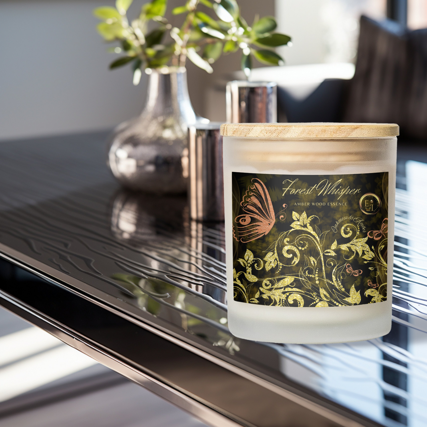 Amber Wood Essence | Oakmoss and Amber | Luxury Frosted Candle