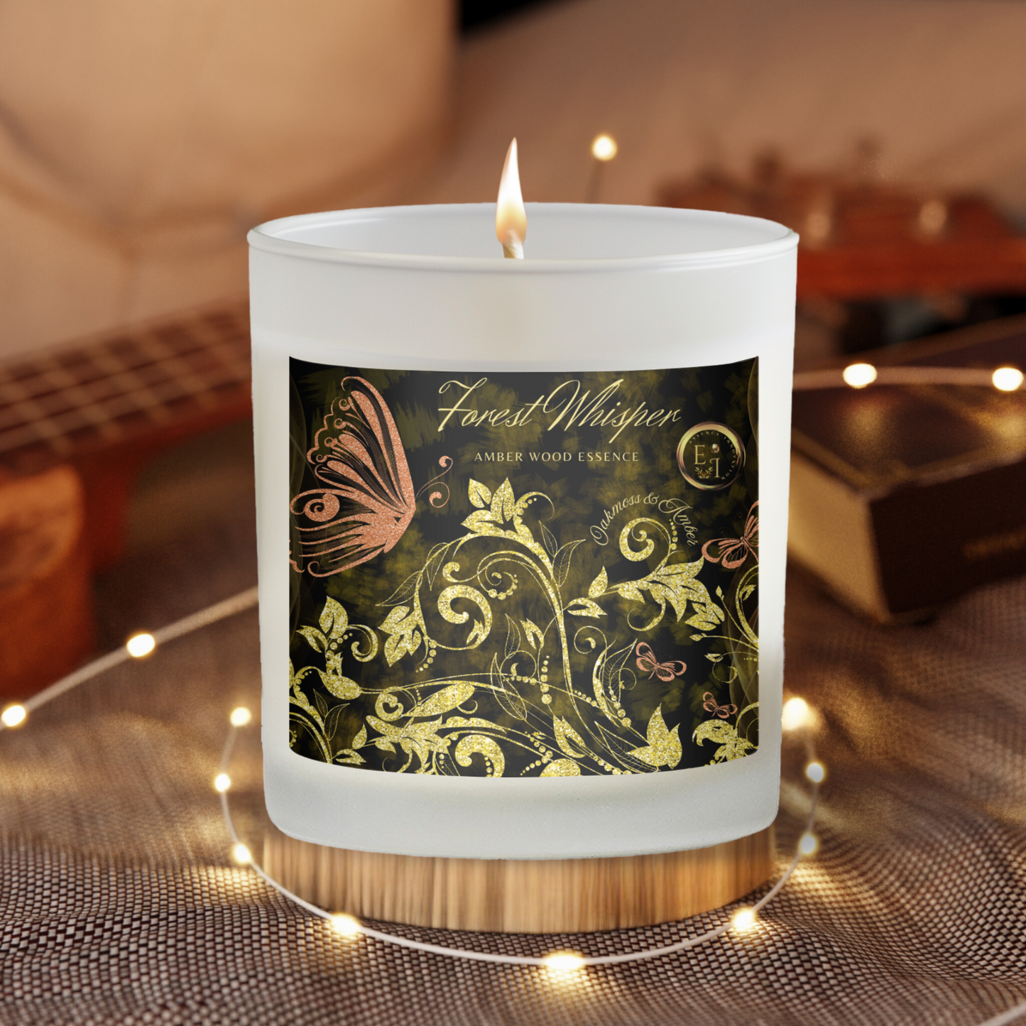 Amber Wood Essence | Oakmoss and Amber | Luxury Frosted Candle