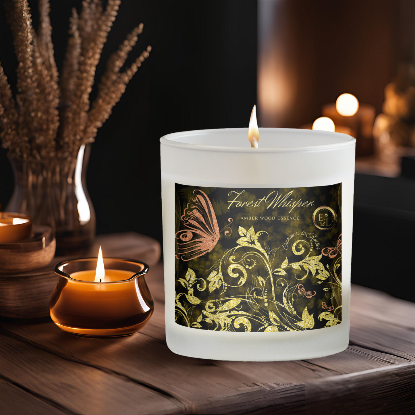 Amber Wood Essence | Oakmoss and Amber | Luxury Frosted Candle