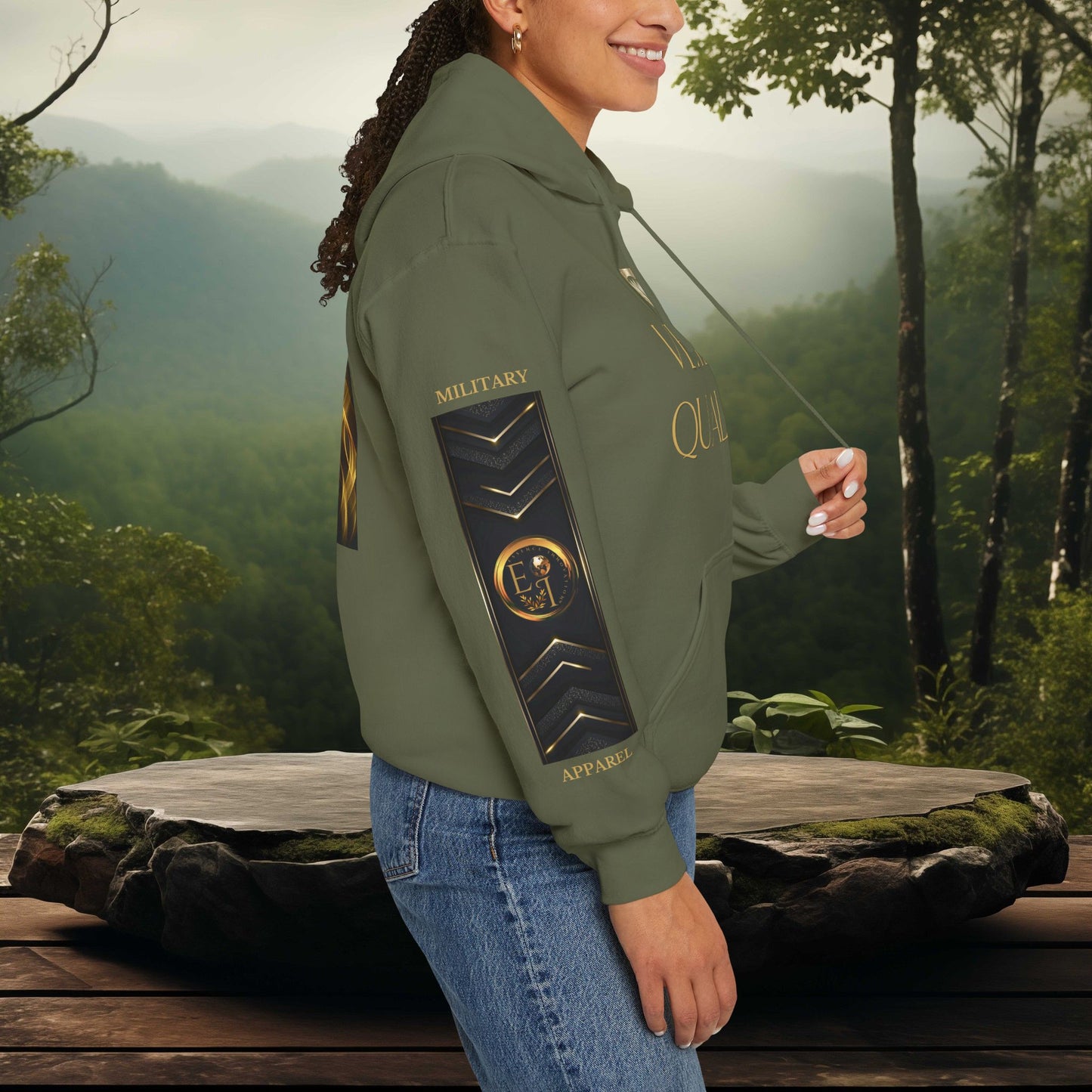 Veteran Qualities Serviceman Three | MC Green Hoodie | Military & Service Tribute