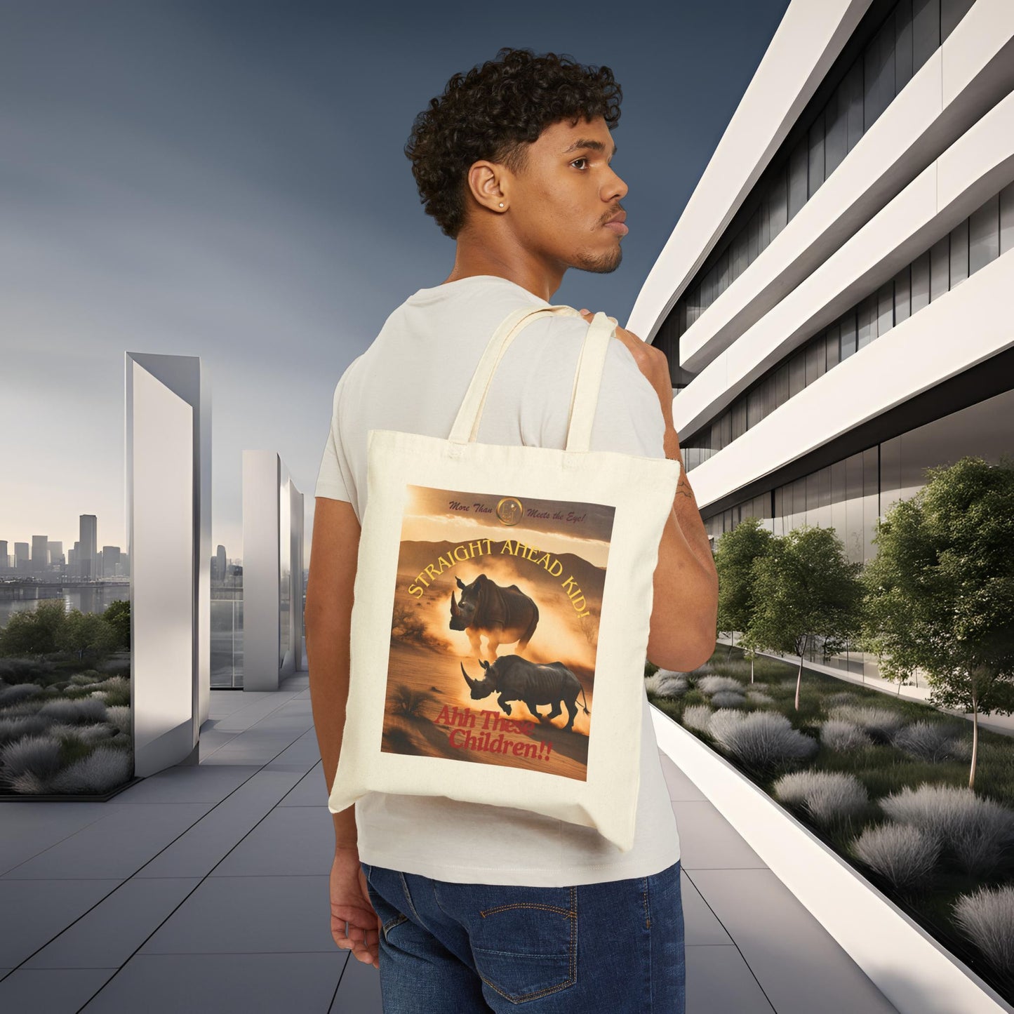 Wildlife Lover's Cotton Canvas Tote Bag, Eco-Friendly Bag, Gift for Animal Lovers, Sustainable Shopper, Cute Rhinos Design