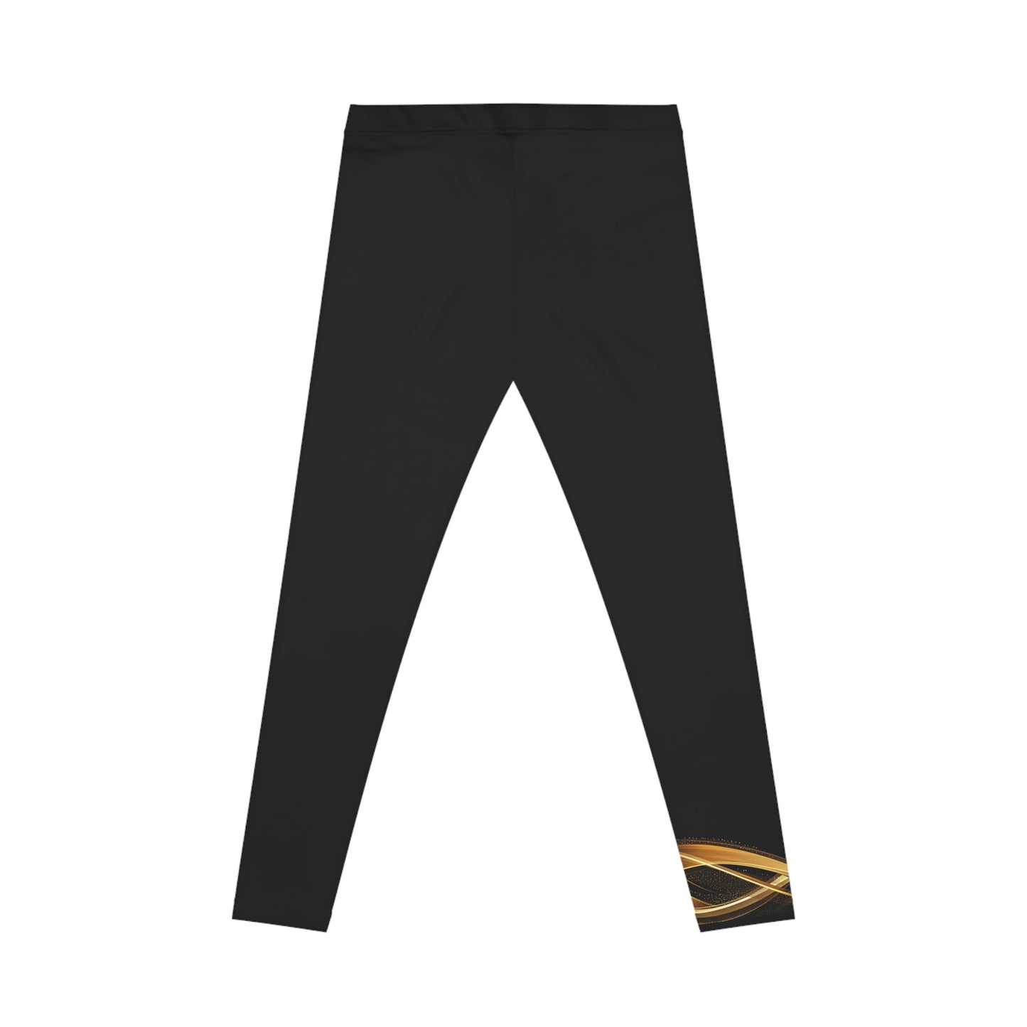 Black leggings with a gold accent on a white background