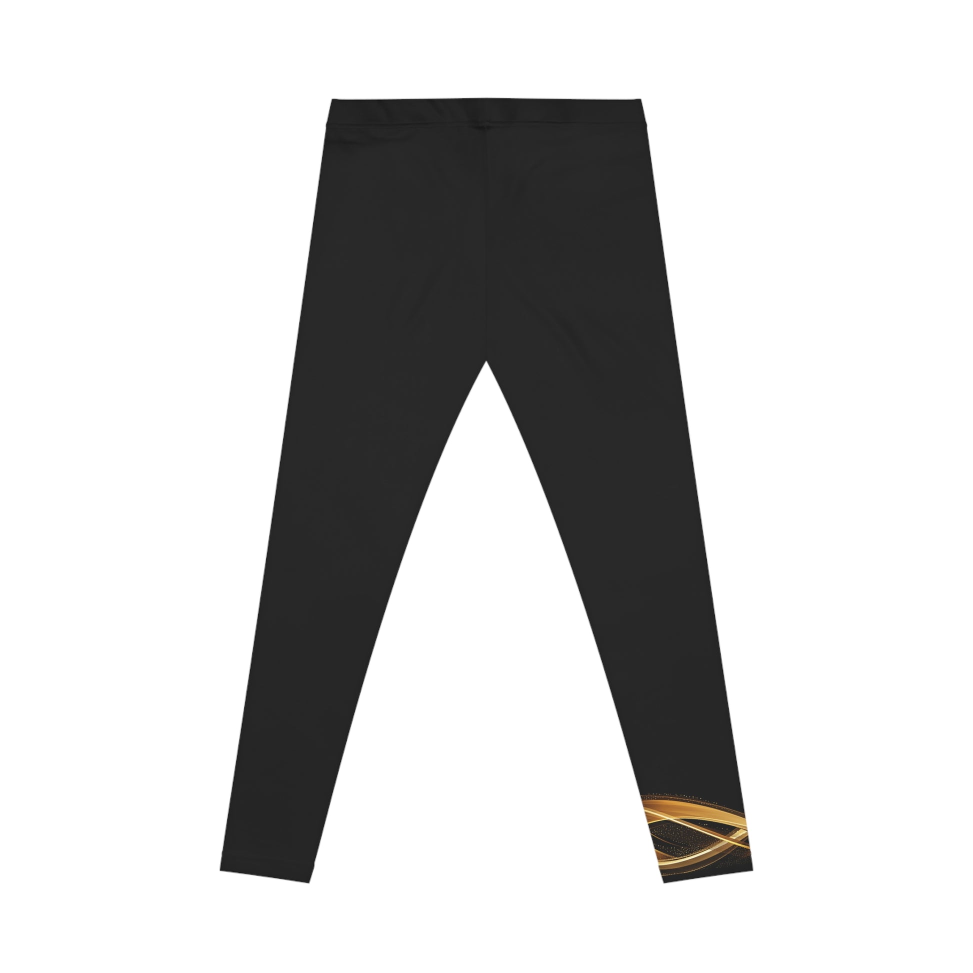 Black leggings with a gold accent on a white background