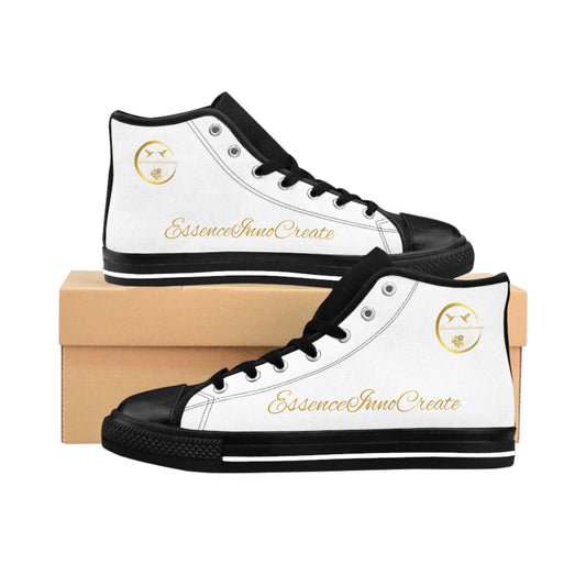 White high-top 'EssenceInnoCreate' sneakers with black soles on a white background