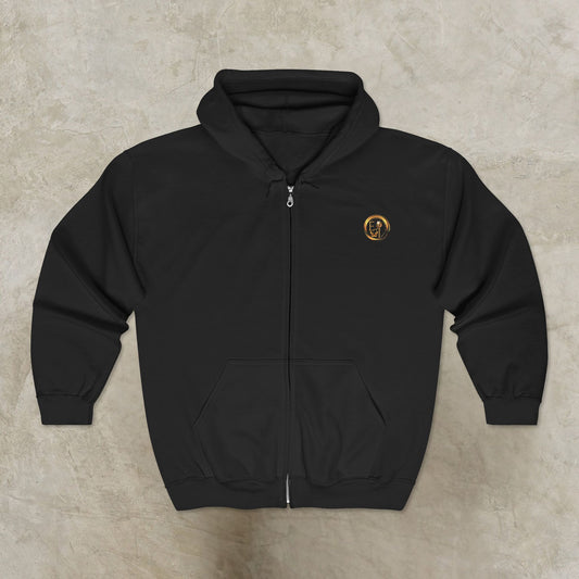 Black Essence Innovation 'One Life' hoodie with a small logo on the chest against a beige background