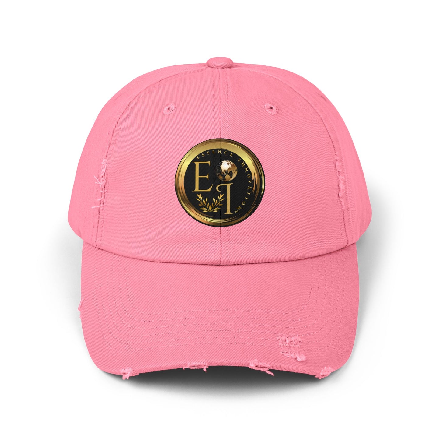 Pink Essence Innovation cap with a gold and black logo on a white background