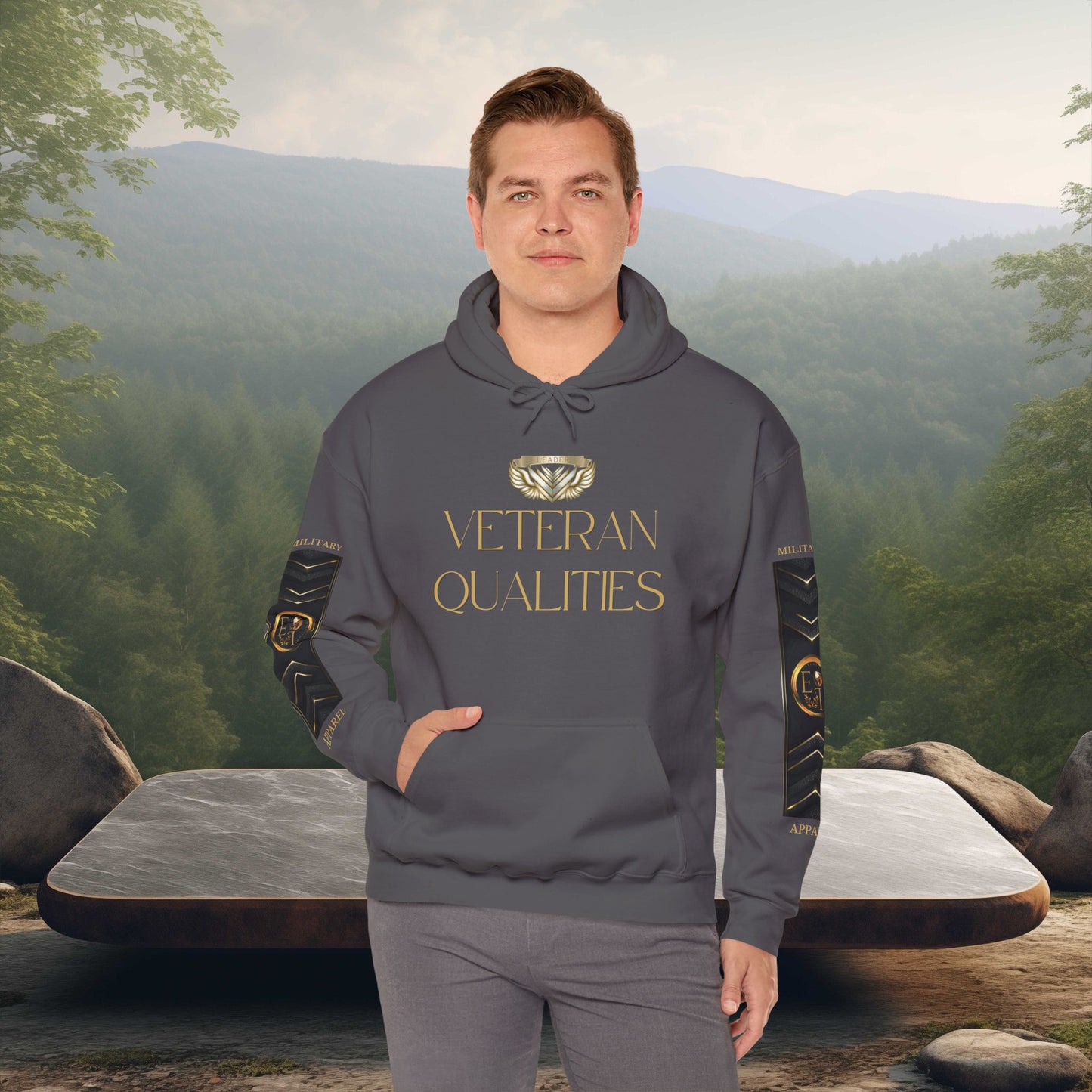 Veteran Qualities Leader Two | Charcoal Hoodie | Military & Service Tribute