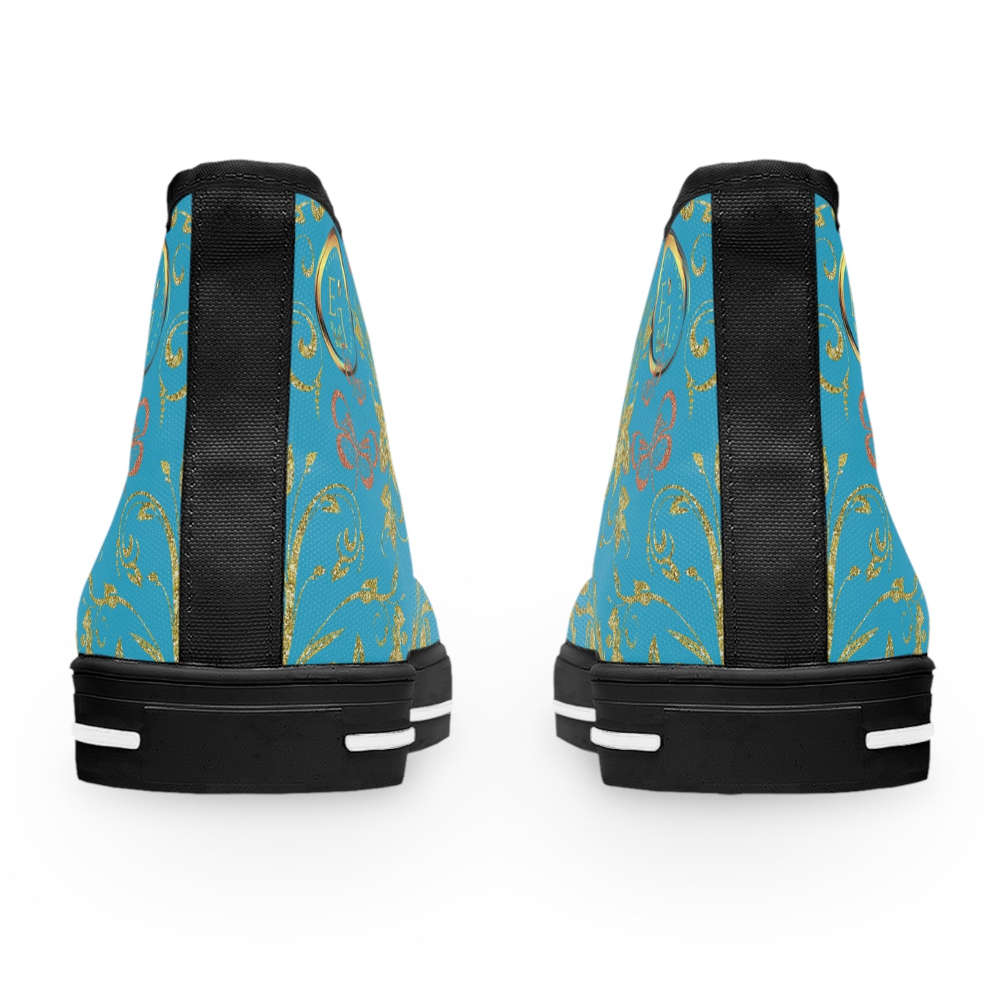 Bohemian Butterfly Heart | Turquoise | Black Sole HighTop Sneakers