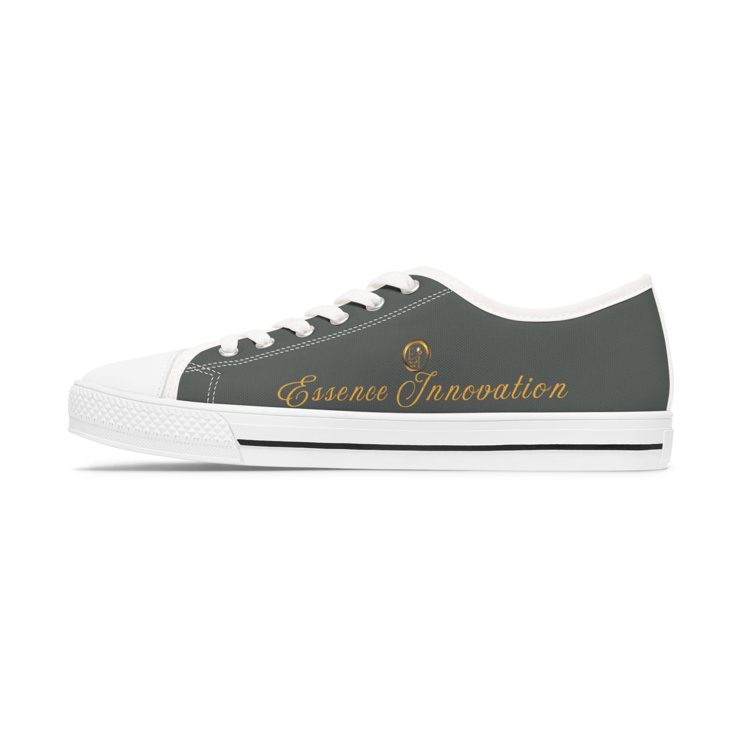 Gray sneaker with 'Essence Innovation' branding on a white background