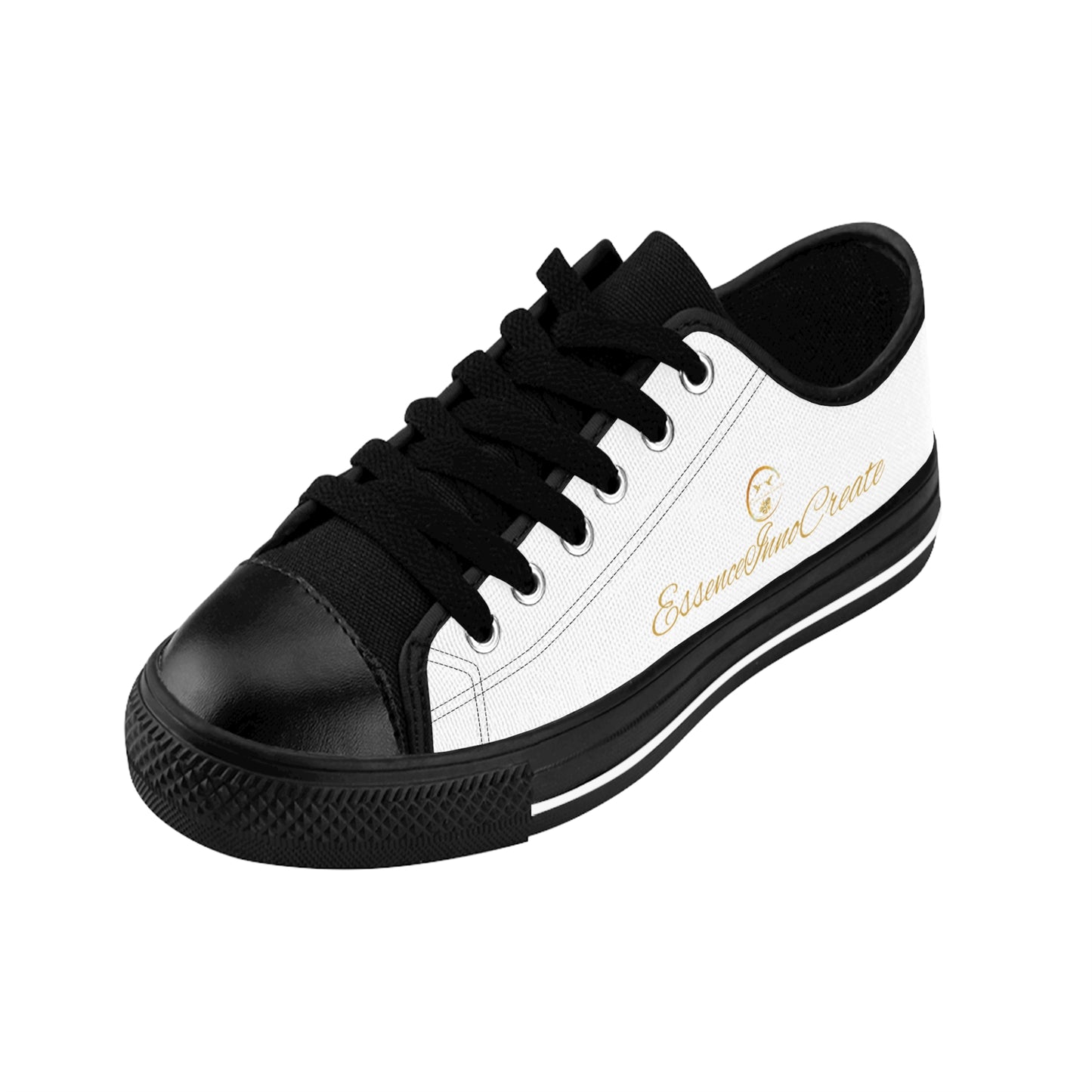 Black and white 'EssenceInnoCreate' sneaker with a brand logo on a white background