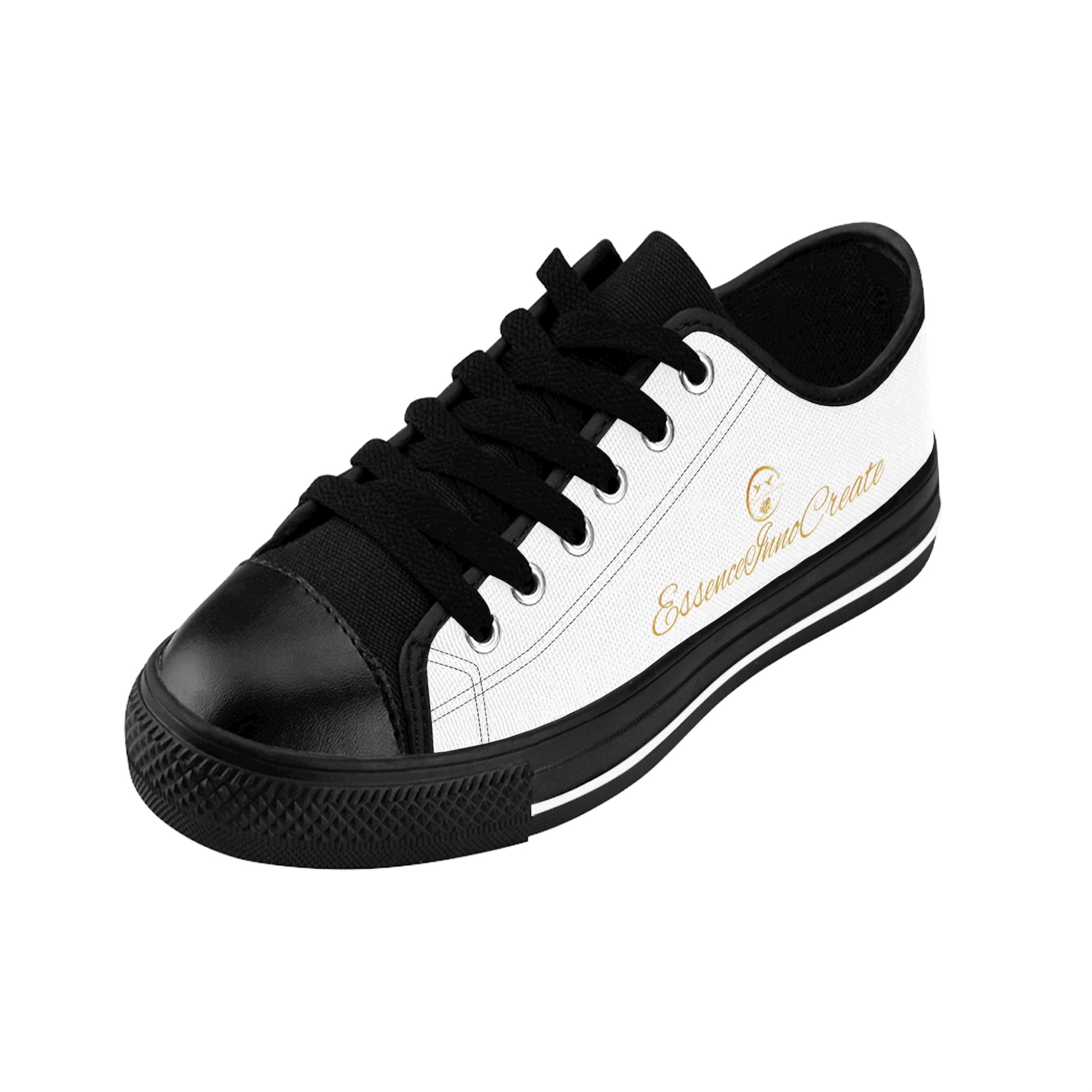 Black and white 'EssenceInnoCreate' sneaker with a brand logo on a white background