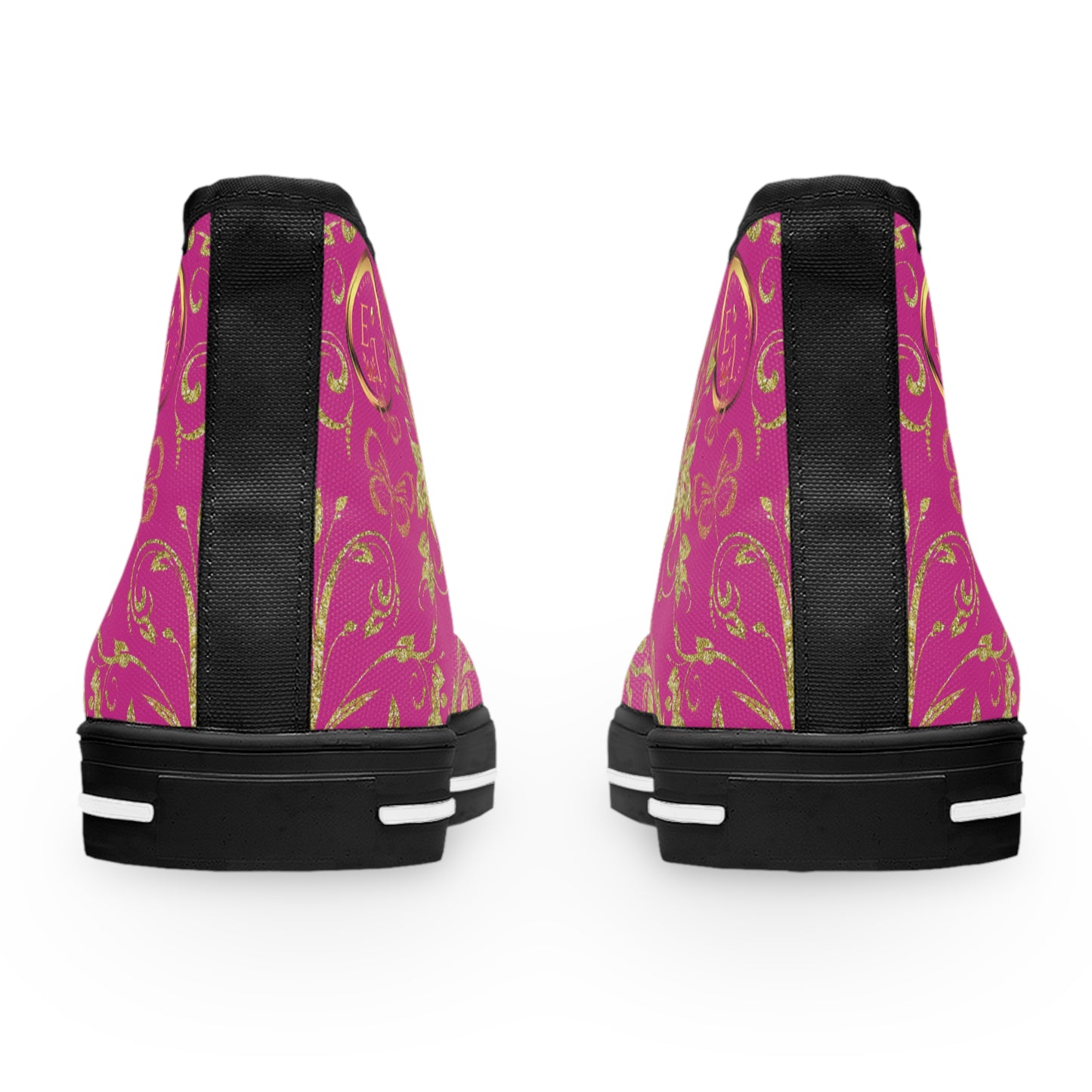 Bohemian Butterfly Heart | Pink | Black Sole HighTop Sneakers