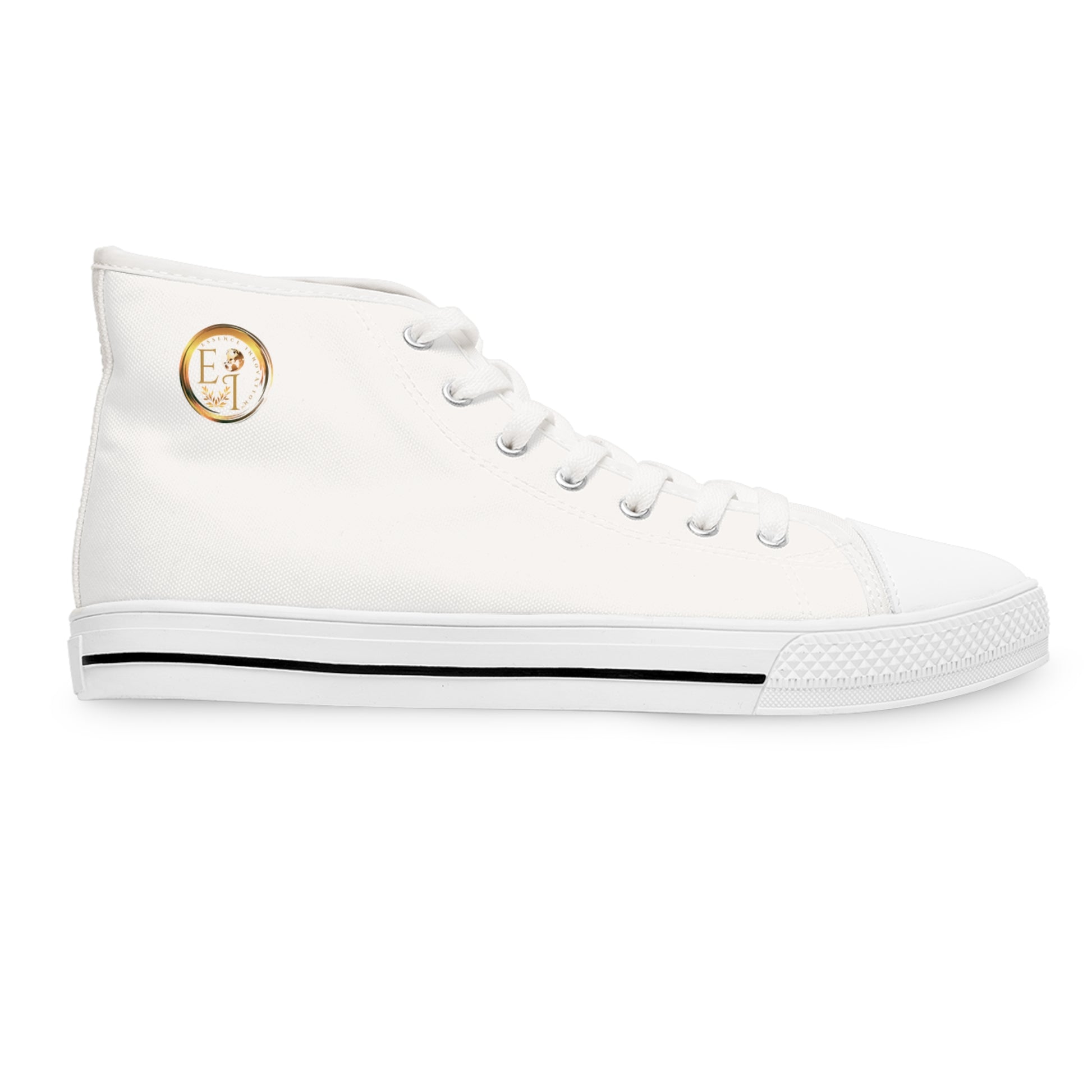 White high-top 'Essence Innovation' sneaker with a logo on a white background