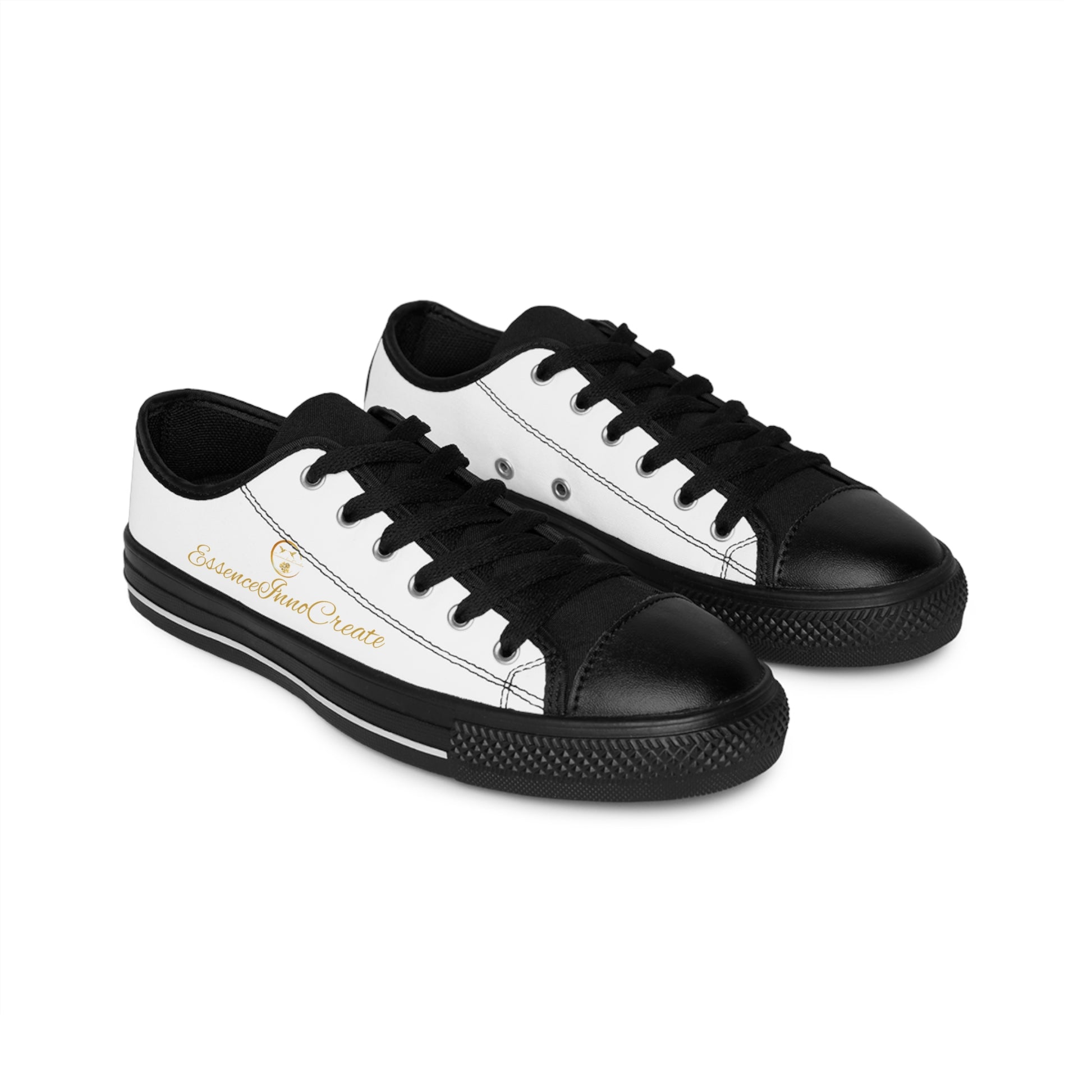Black and white 'EssenceInnoCreate' sneakers on a white background