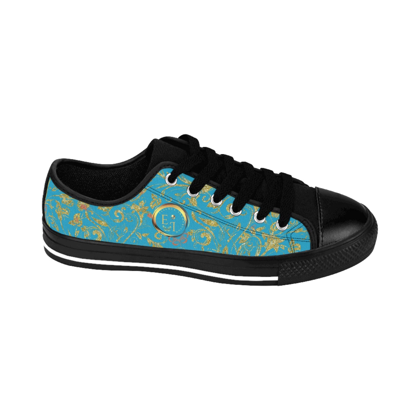 Bohemian Butterfly | Turquoise | Black Sole LowTop Sneakers