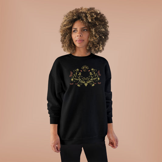 Botanical Crest Crewneck Sweatshirt | Luxury Floral Pullover | Black, White and Navy