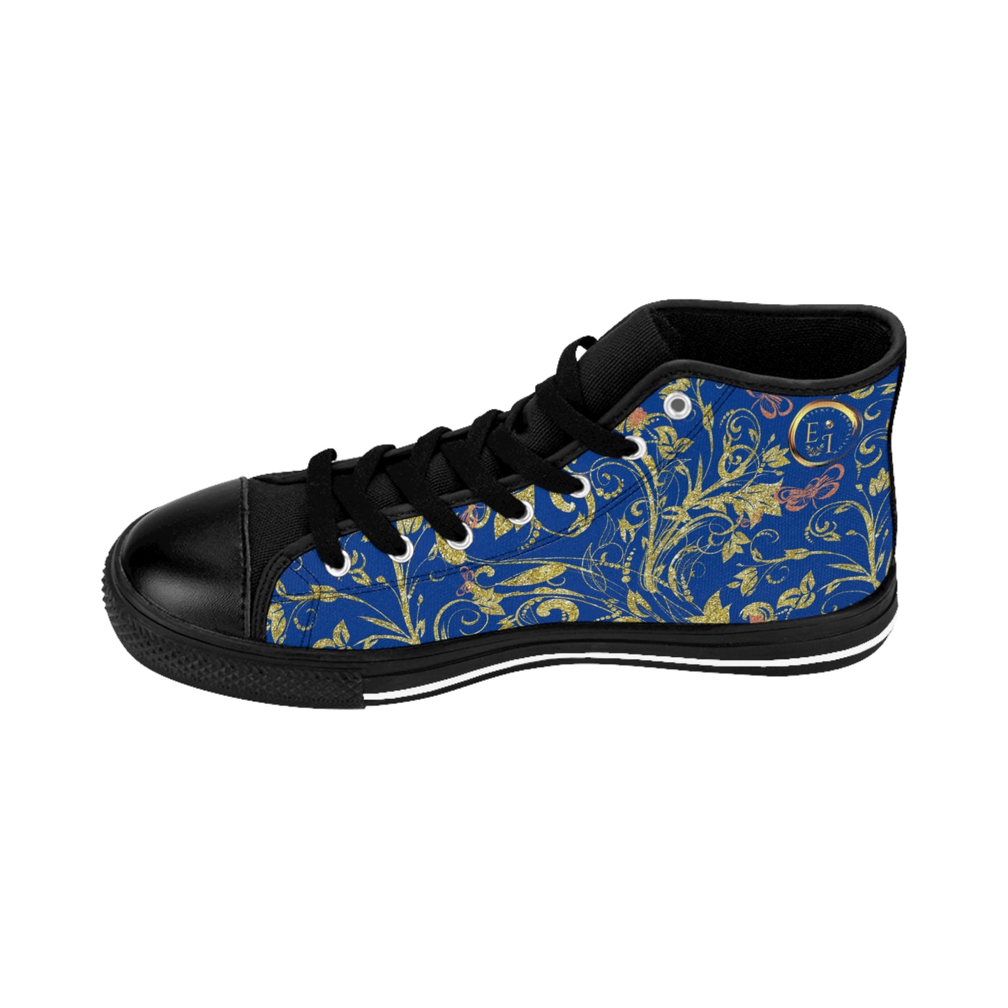 Bohemian Butterfly | Dark Blue | Black Sole HighTop Sneakers