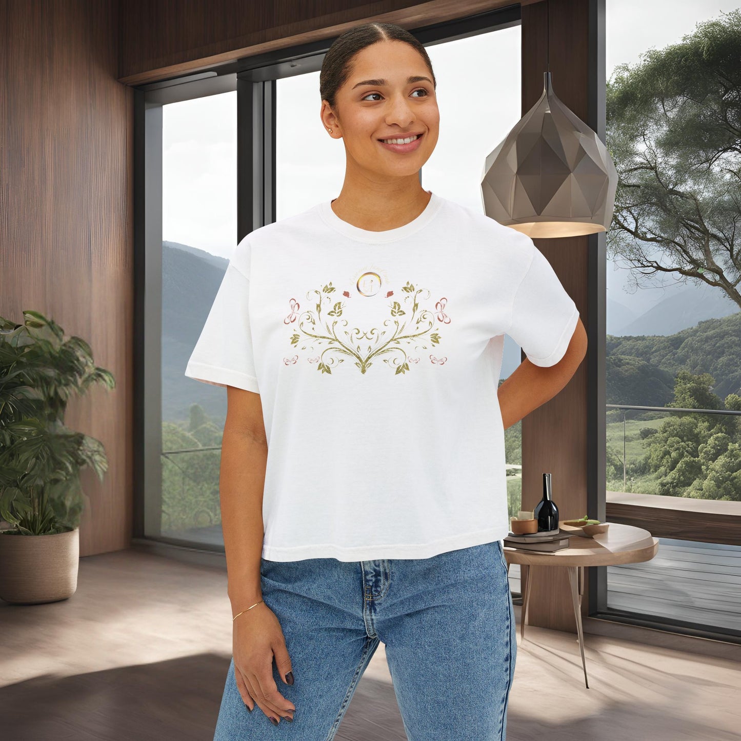 Botanical Crest Crop Tee – Floral Graphic Crop Top