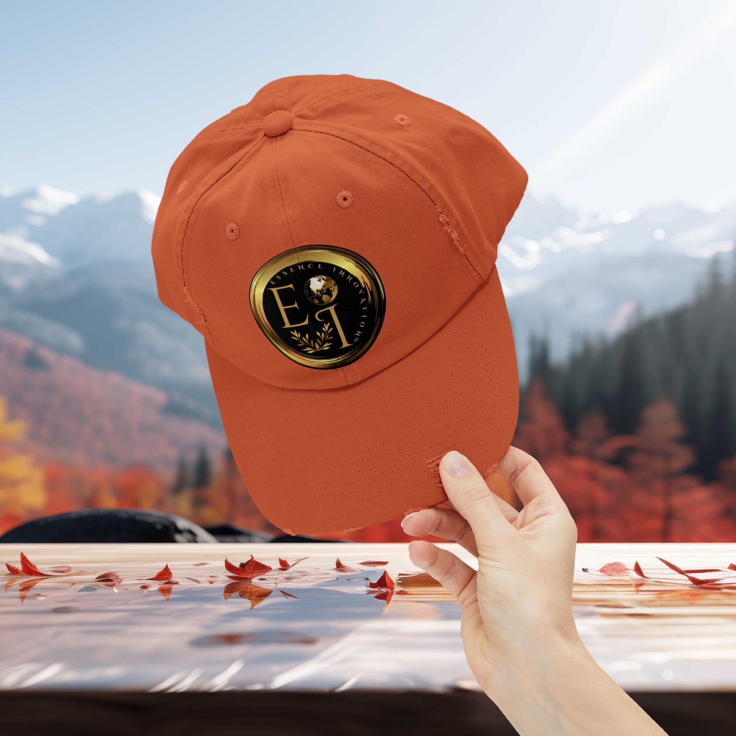 Essence Innovation Burnt Orange Distressed Cap – EI Logo Edition