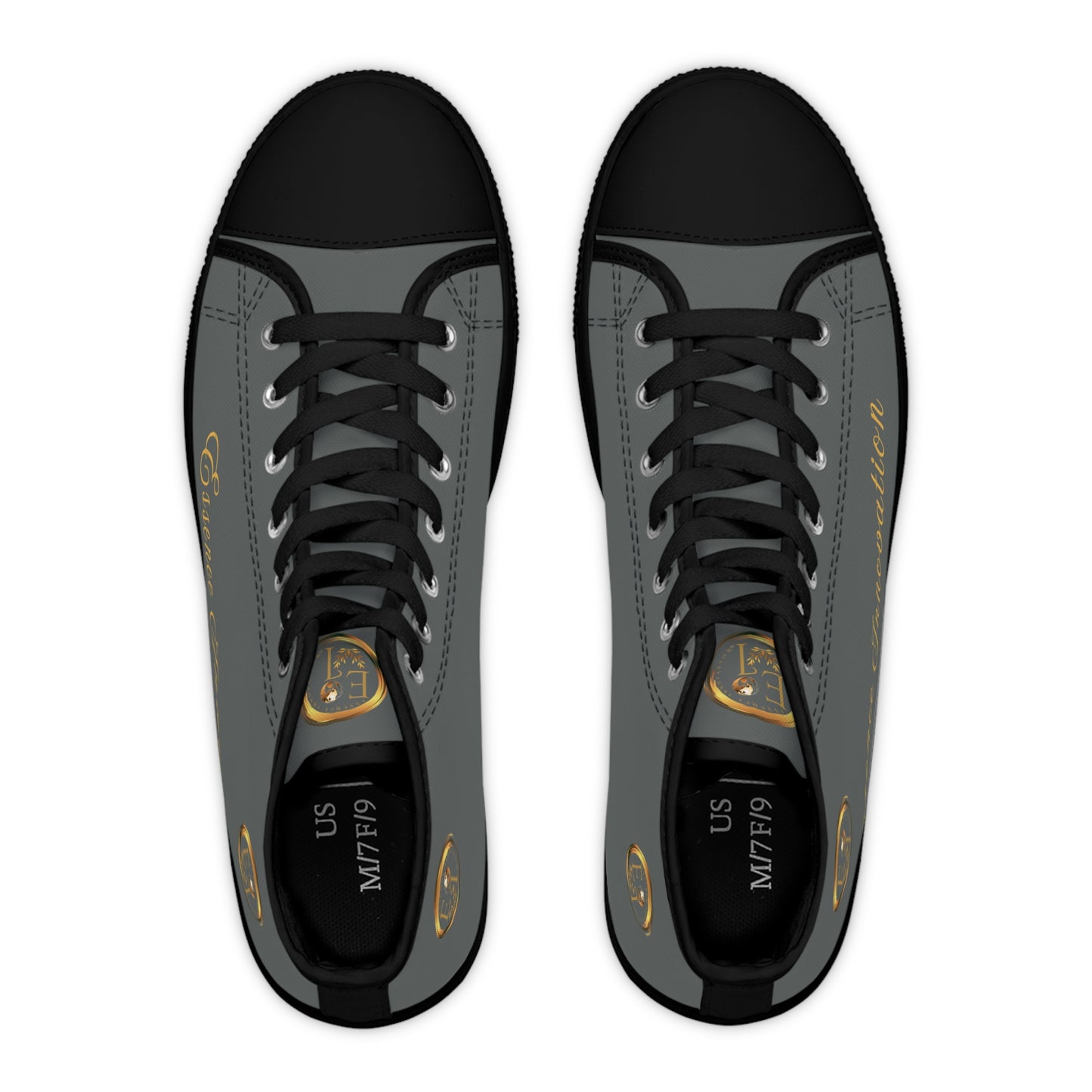 Gray 'Essence Innovation' sneakers with black accents on a white background