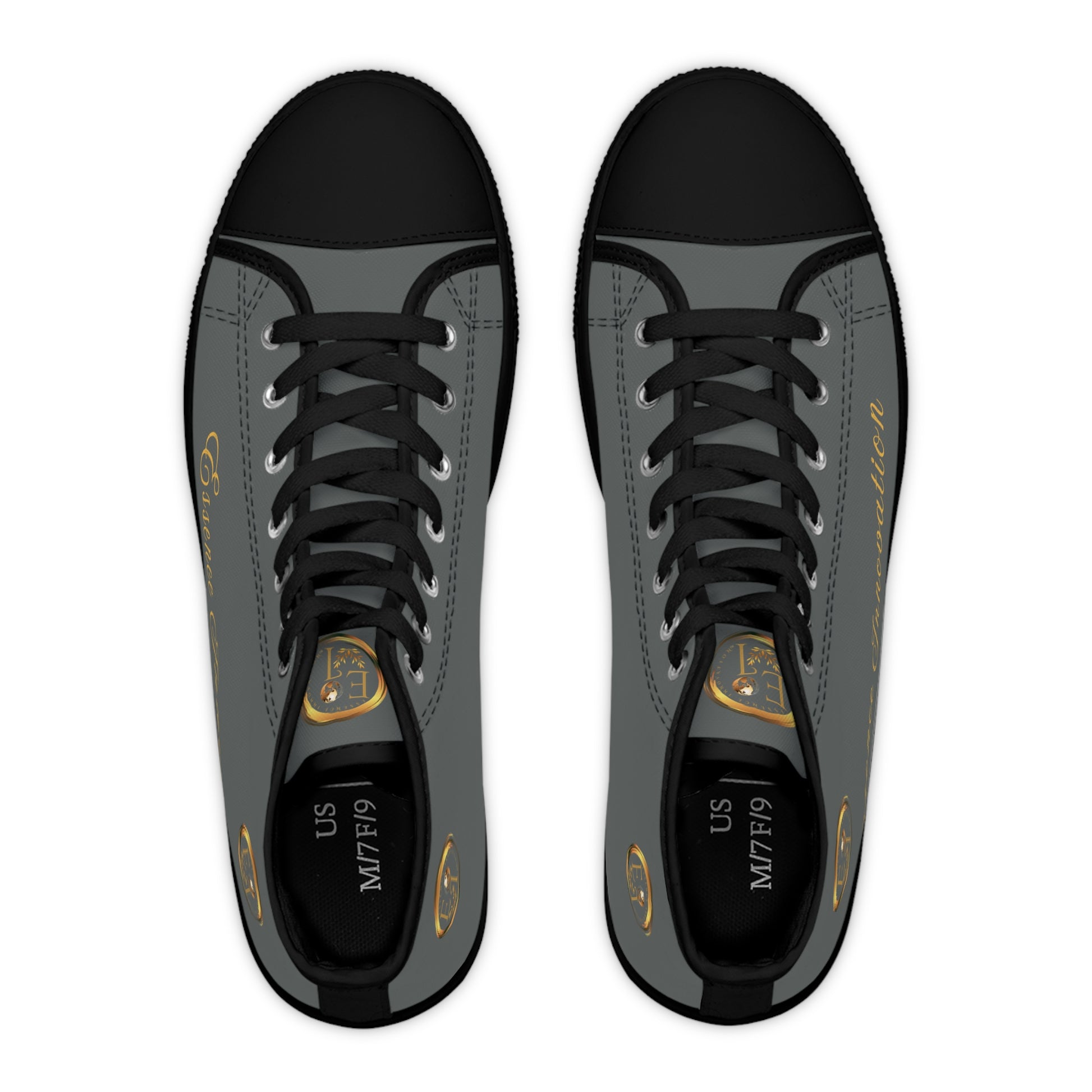 Gray 'Essence Innovation' sneakers with black accents on a white background