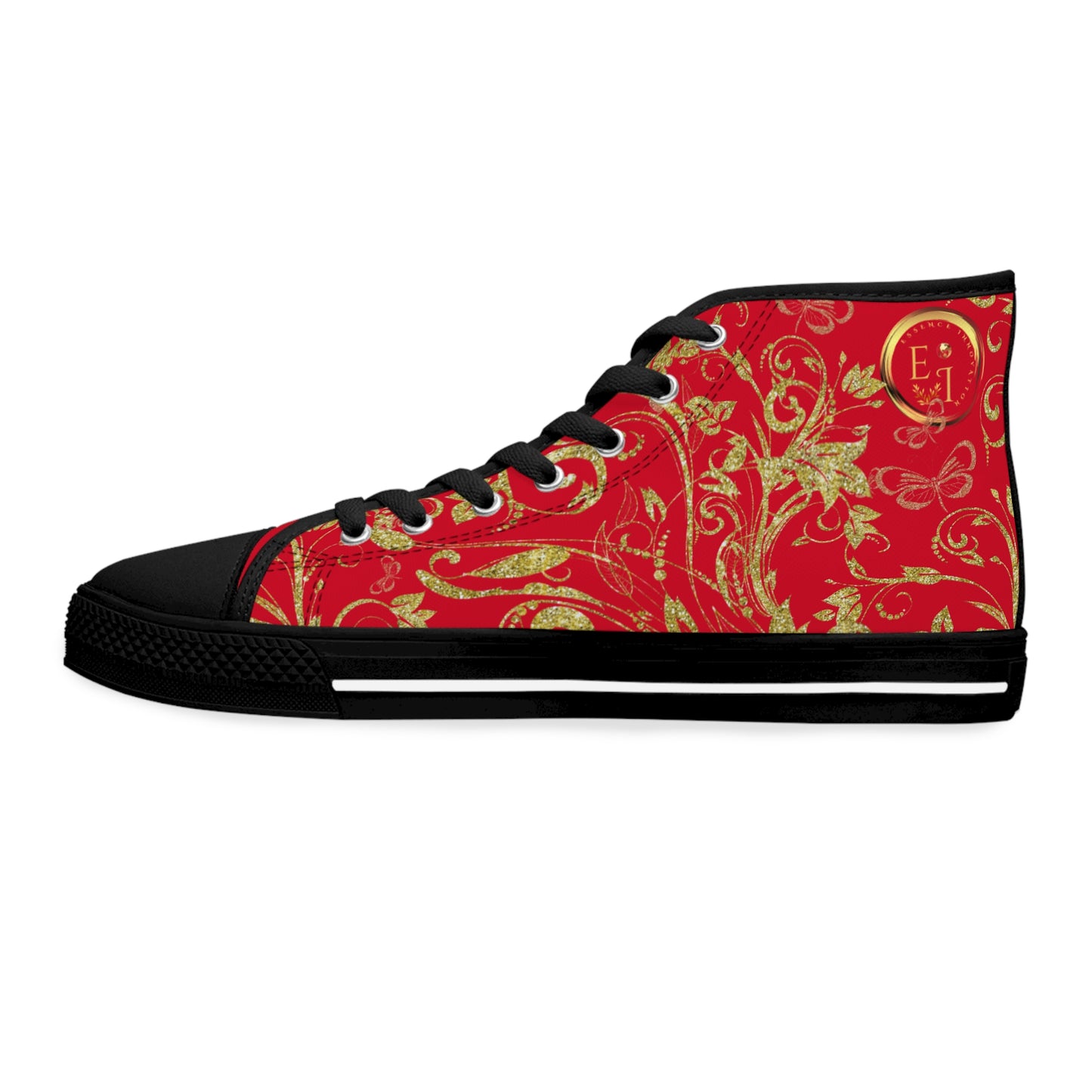 Bohemian Butterfly Heart | Dark Red | Black Sole HighTop Sneakers