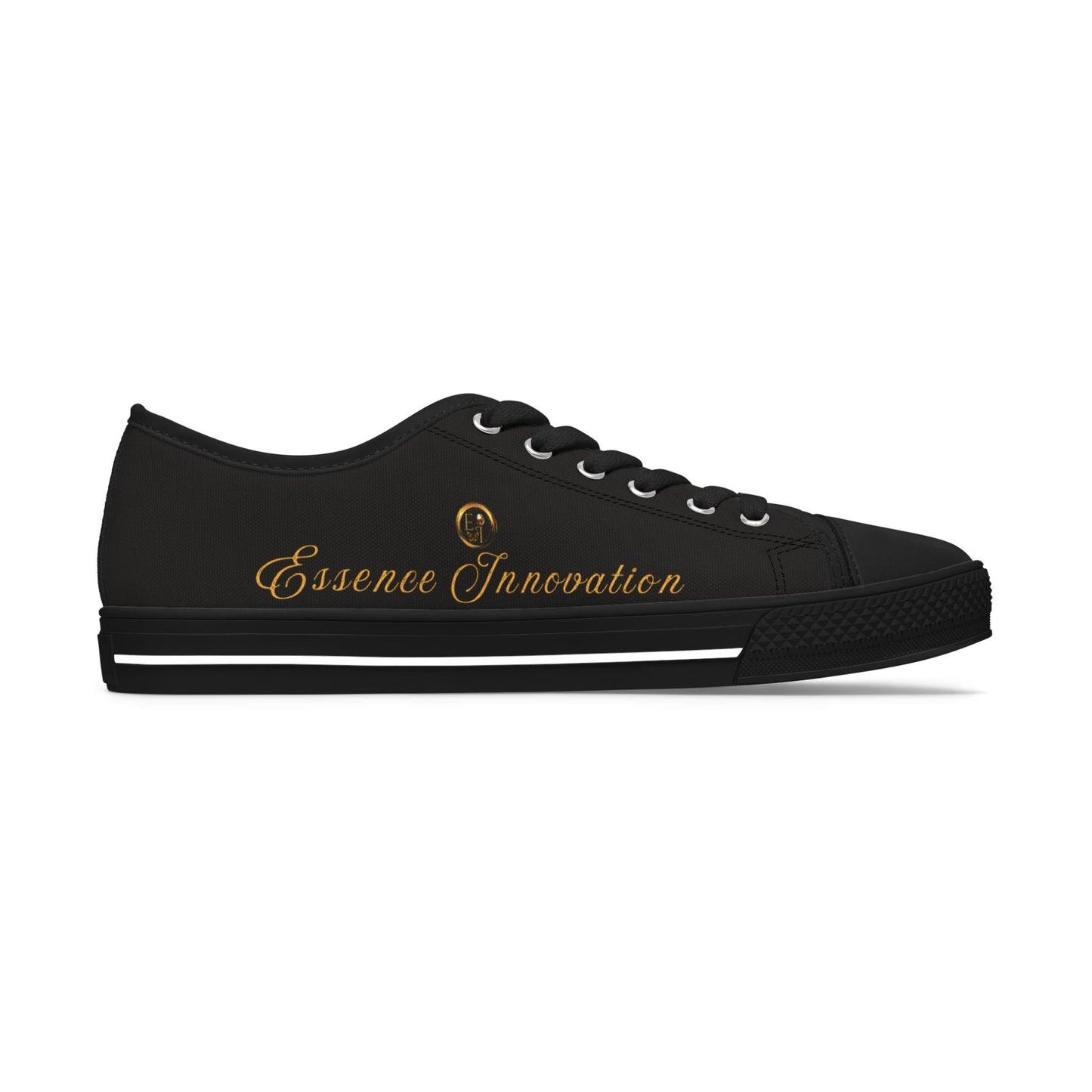 Black sneaker with 'Essence Innovation' branding on a white background