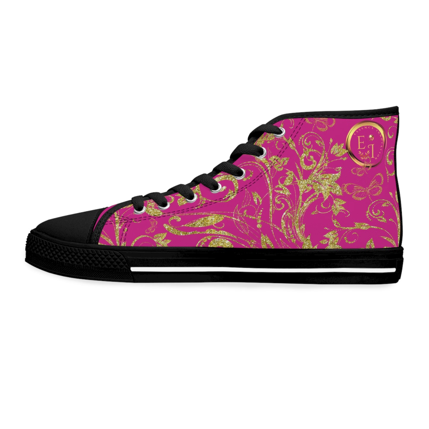 Bohemian Butterfly Heart | Pink | Black Sole HighTop Sneakers