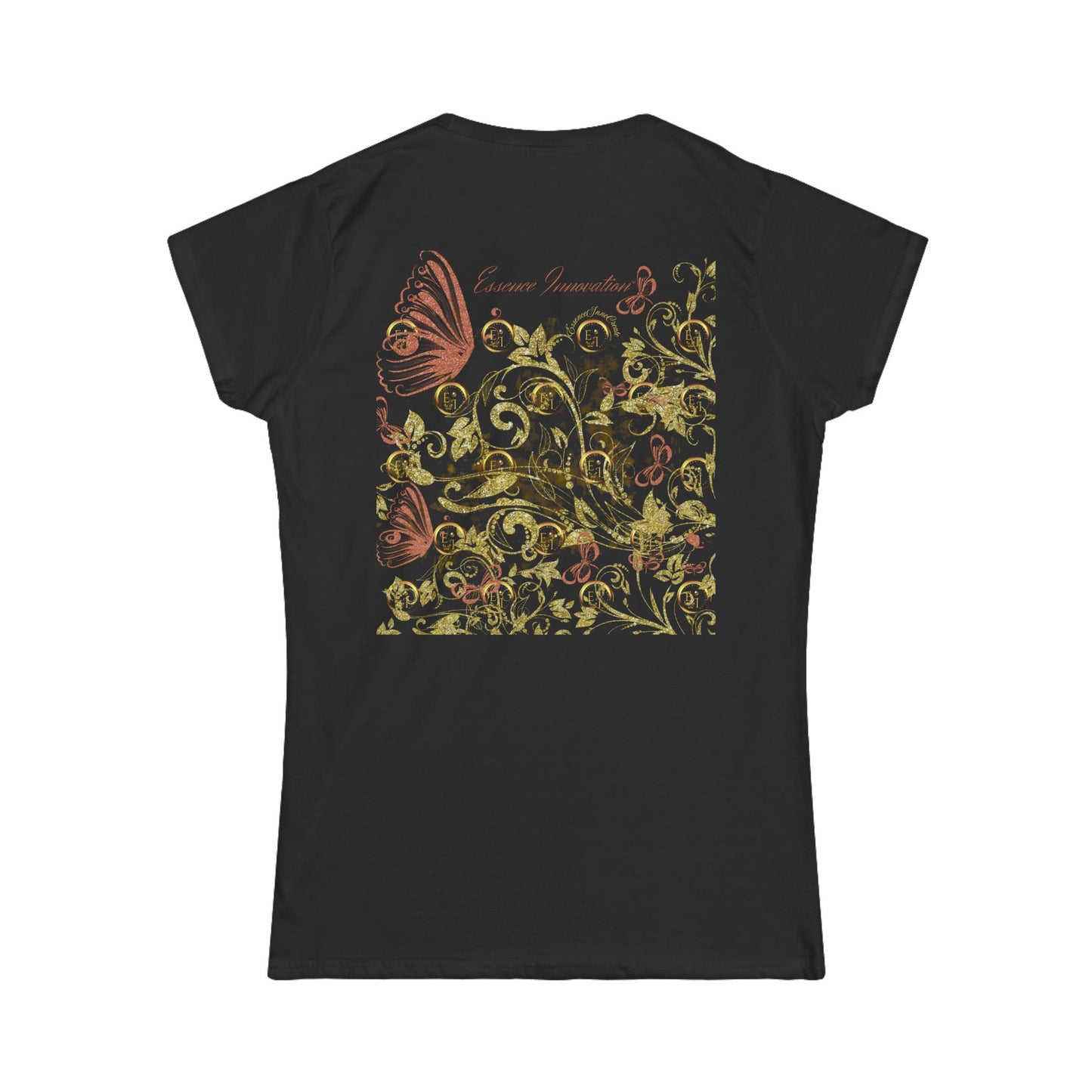Floral Butterfly T-Shirt in Black | Nature-Inspired Boho Tee | Elegant Botanical Shirt for Women | EssenceInnoCreate