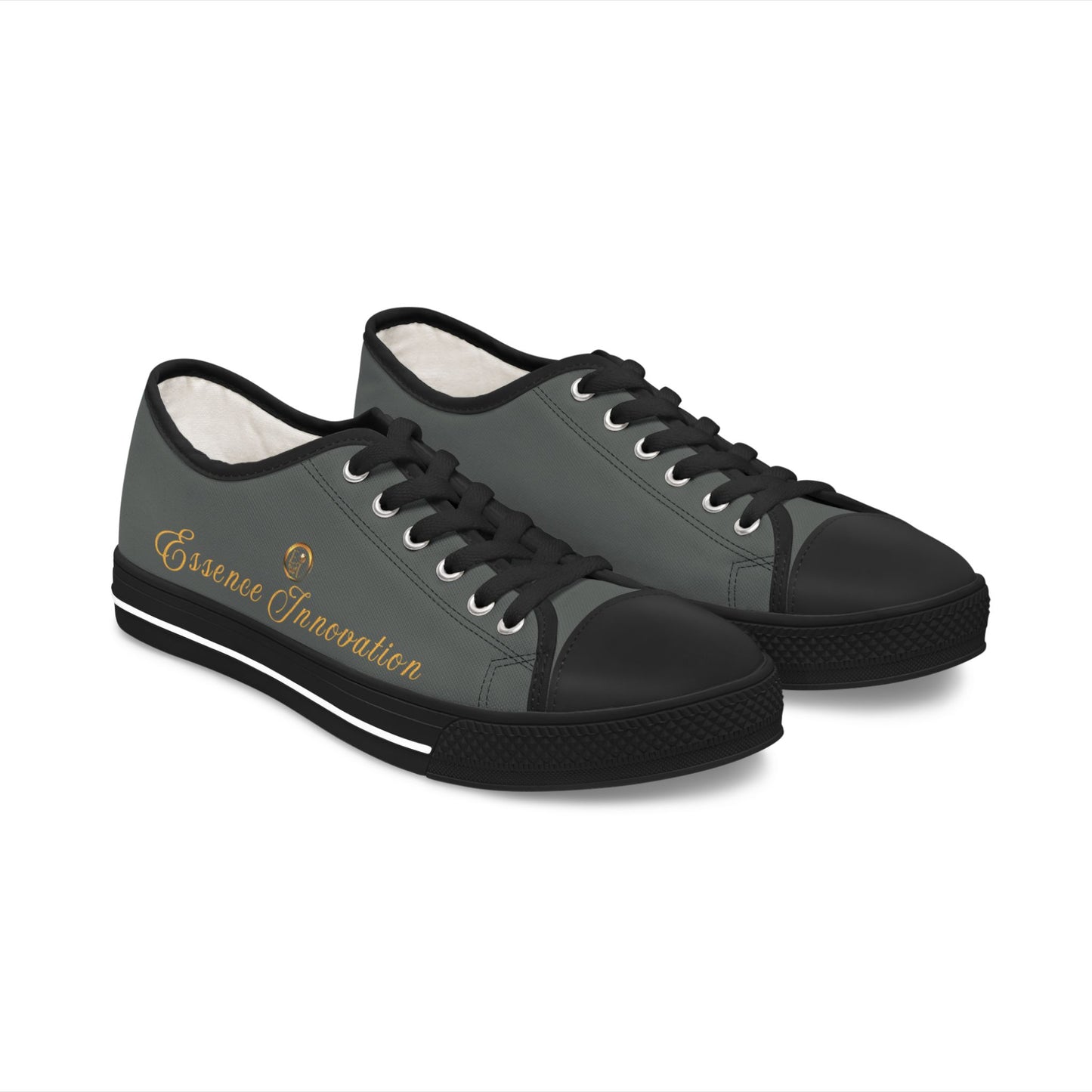 Pair of black and gray 'Essence Innovation' sneakers with a visible brand logo on a white background