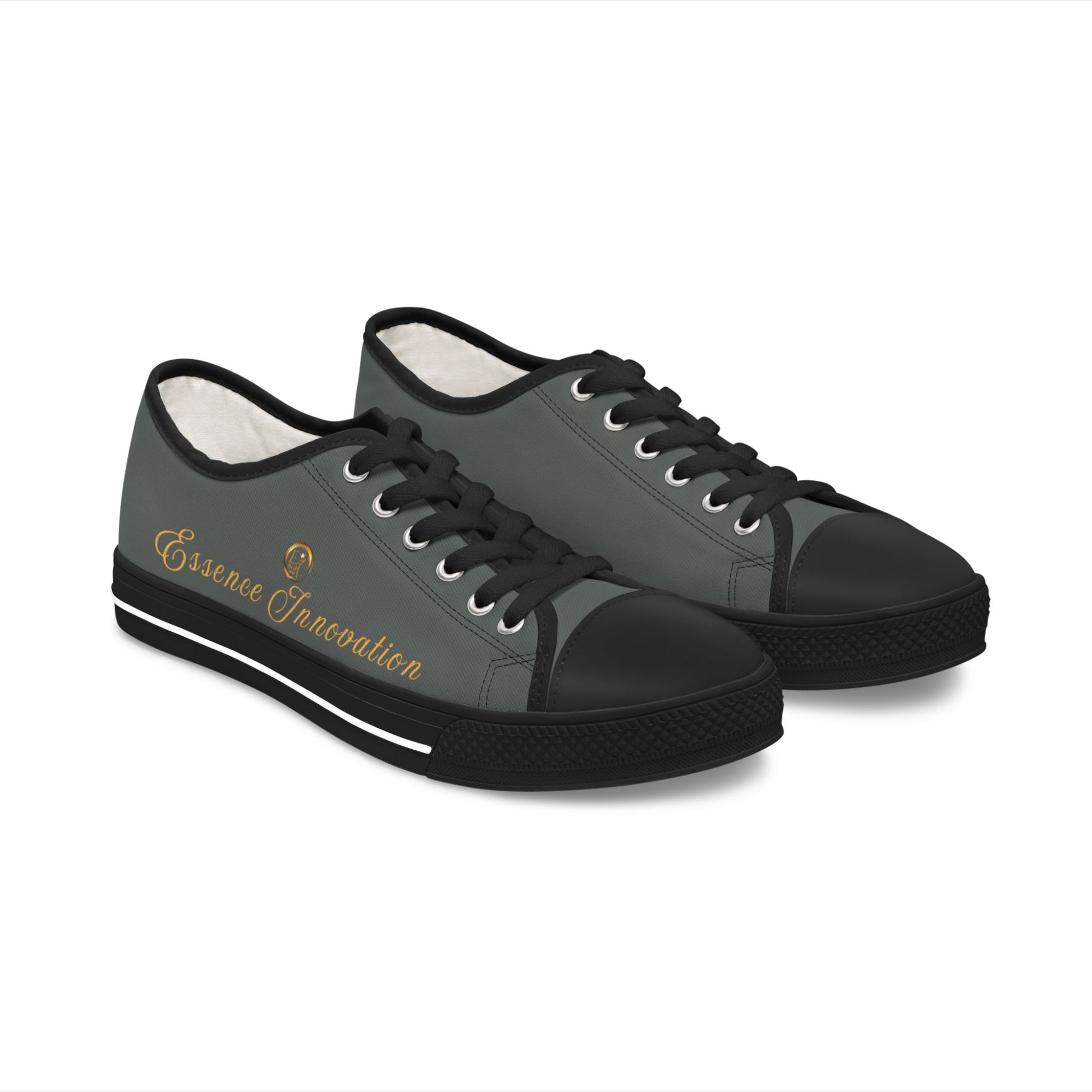 Pair of black and gray 'Essence Innovation' sneakers with a visible brand logo on a white background