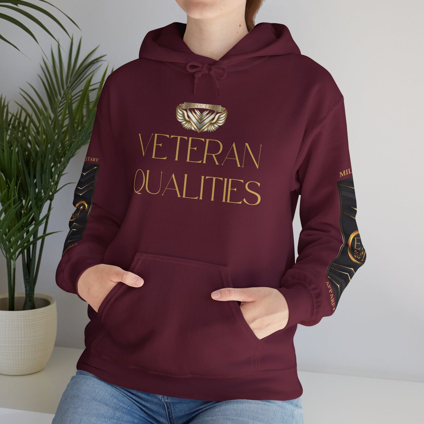Veteran Qualities Serviceman Five | Maroon Hoodie | Military & Service Tribute