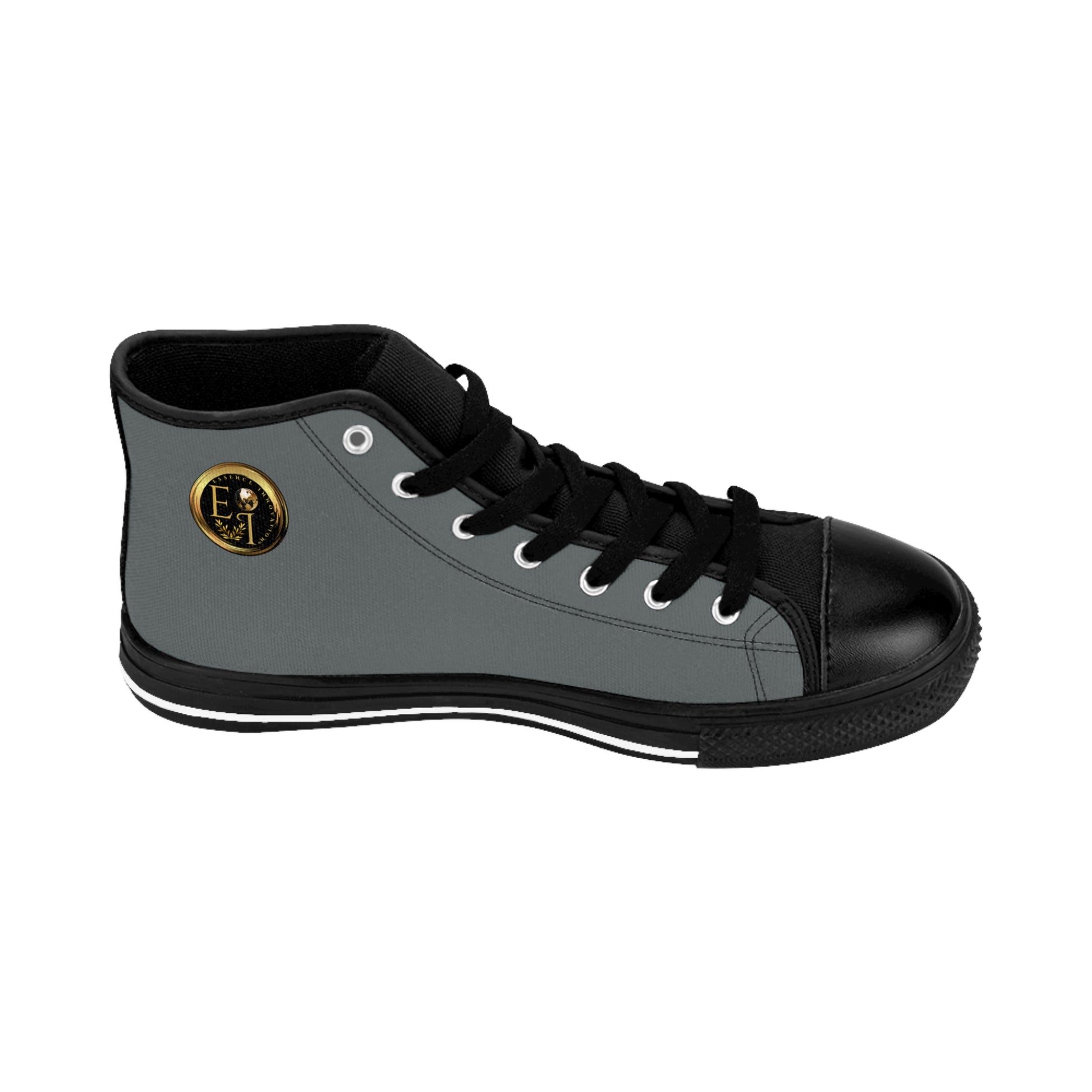 Gray high-top 'Essence Innovation' sneaker with black top and white sole on a white background