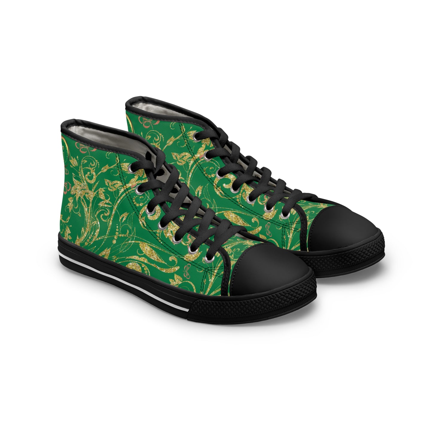 Bohemian Butterfly Heart | Green | Black Sole HighTop Sneakers