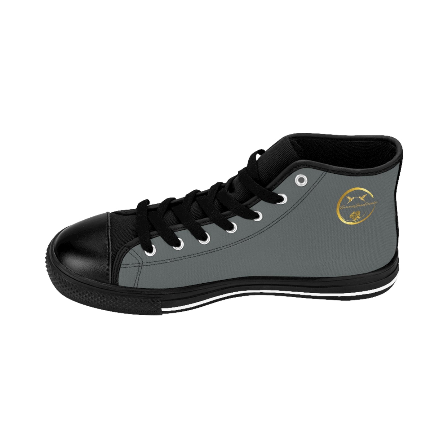 Gray high-top 'EssenceInnoCreate' sneaker with black accents on a white background