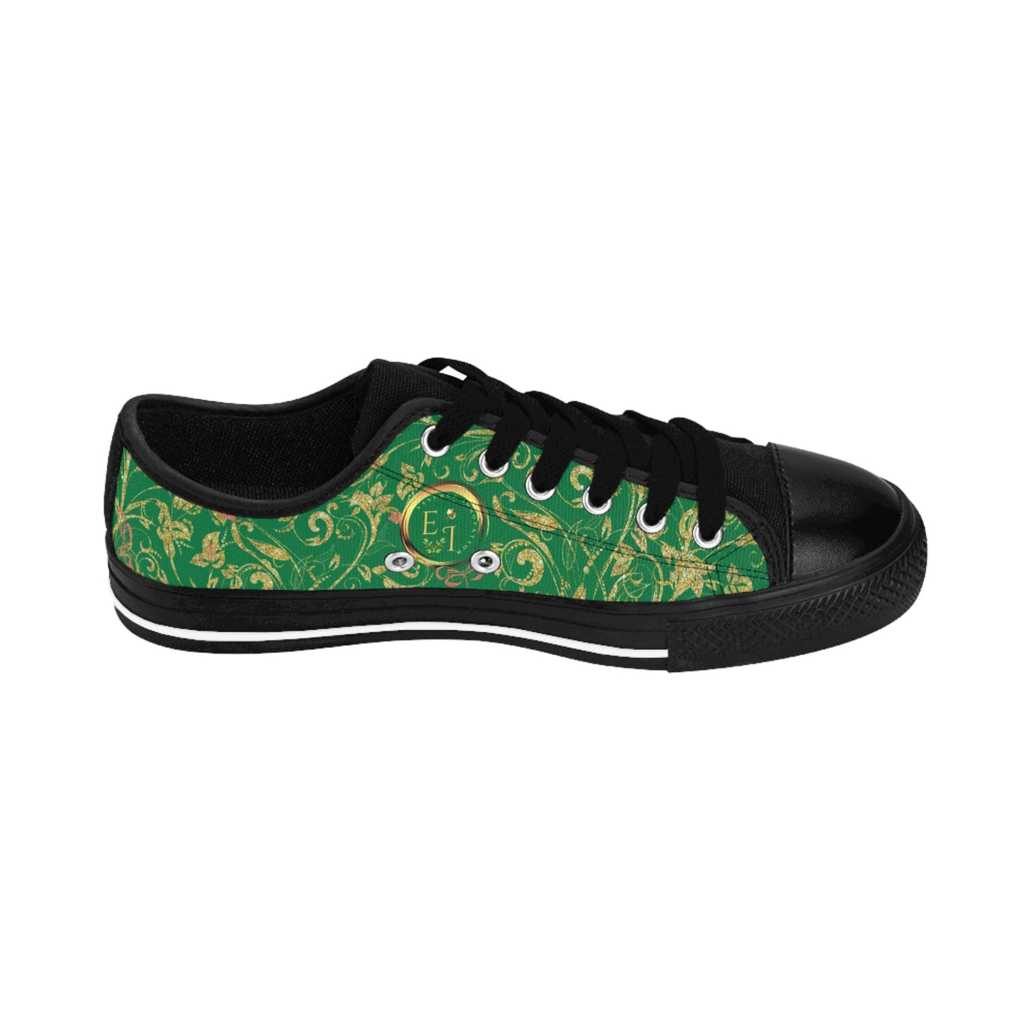 Bohemian Butterfly | Green | Black Sole LowTop Sneakers