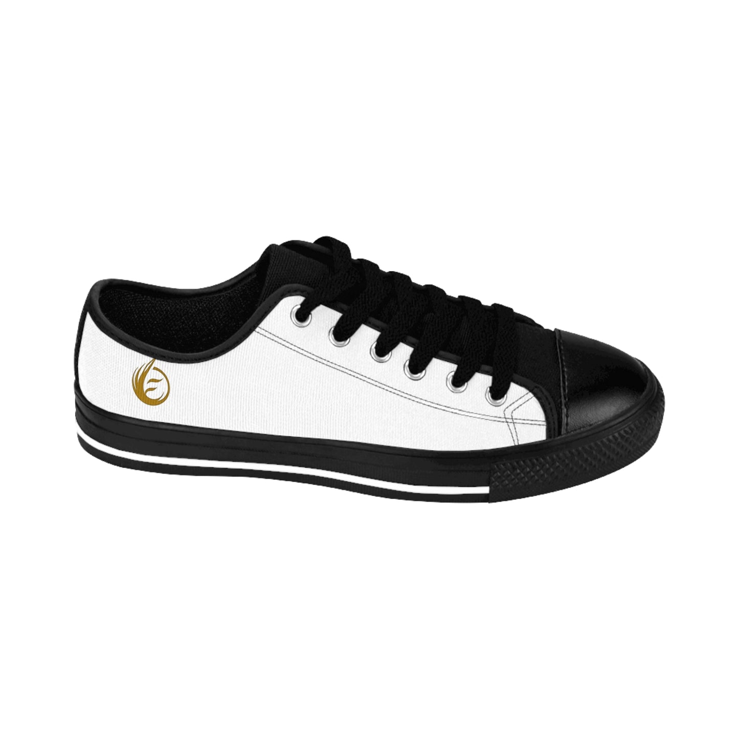 Black and white sneaker with 'EssenceInnoCreate' logo on a white background