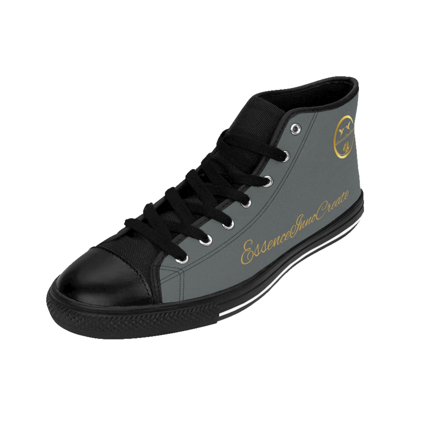 Black and gray high-top 'EssenceInnoCreate' sneaker with branding on a white background