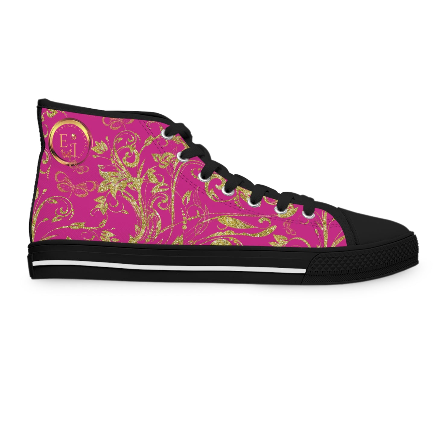 Bohemian Butterfly Heart | Pink | Black Sole HighTop Sneakers