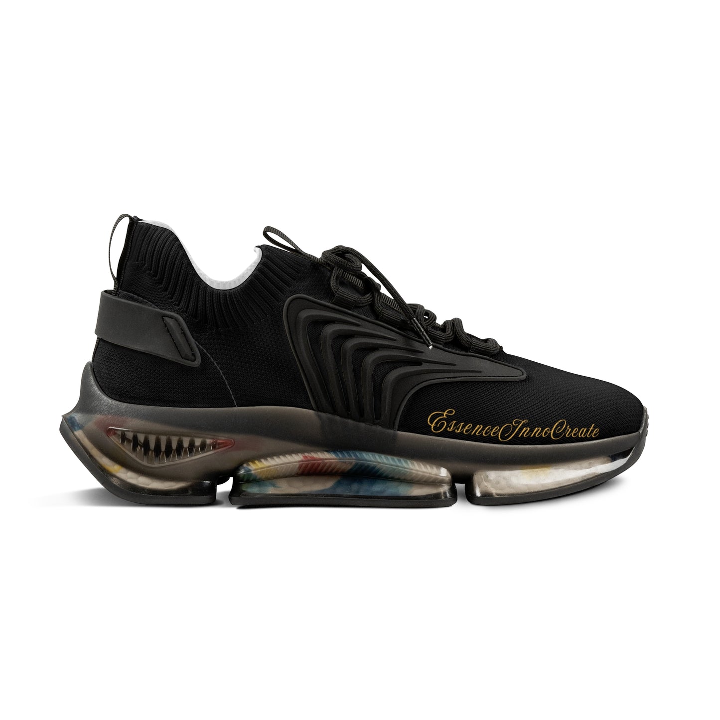 Black 'EssenceInnoCreate' sneaker on a white background