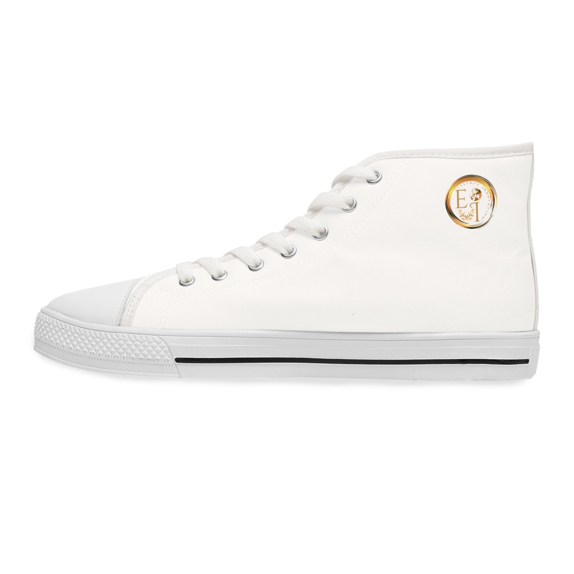 White high-top 'Essence Innovation' sneaker with a logo on a white background