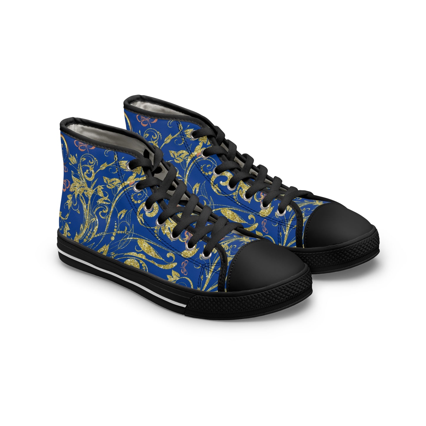 Bohemian Butterfly Heart | Dark Blue | Black Sole HighTop Sneakers