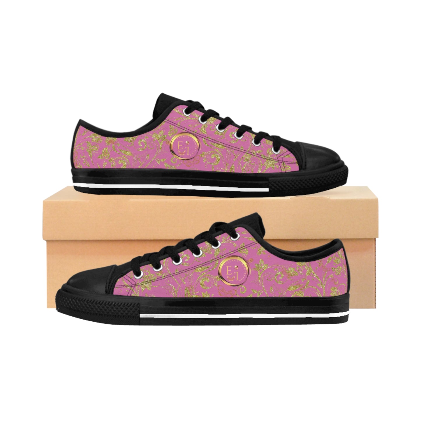 Bohemian Butterfly | Light Pink | Black Sole LowTop Sneakers